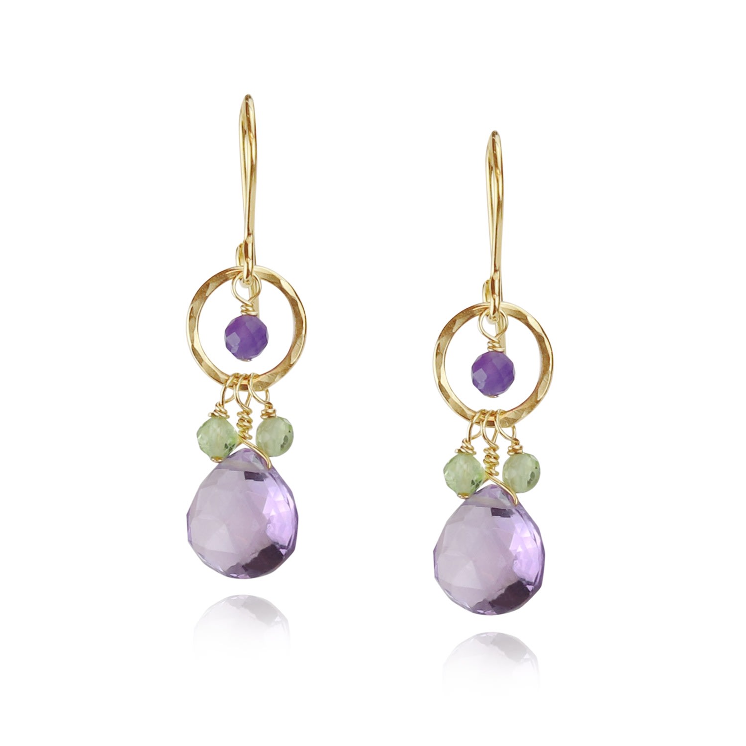 Women’s Pink / Purple Amethyst Hoop Drop Earrings Mounir London