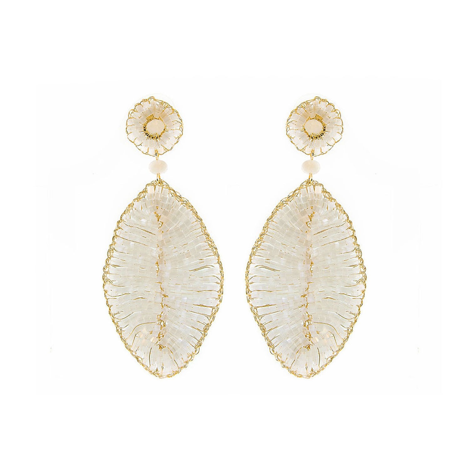 Women’s White & Gold Leaf Handmade Earrings Lavish by Tricia Milaneze