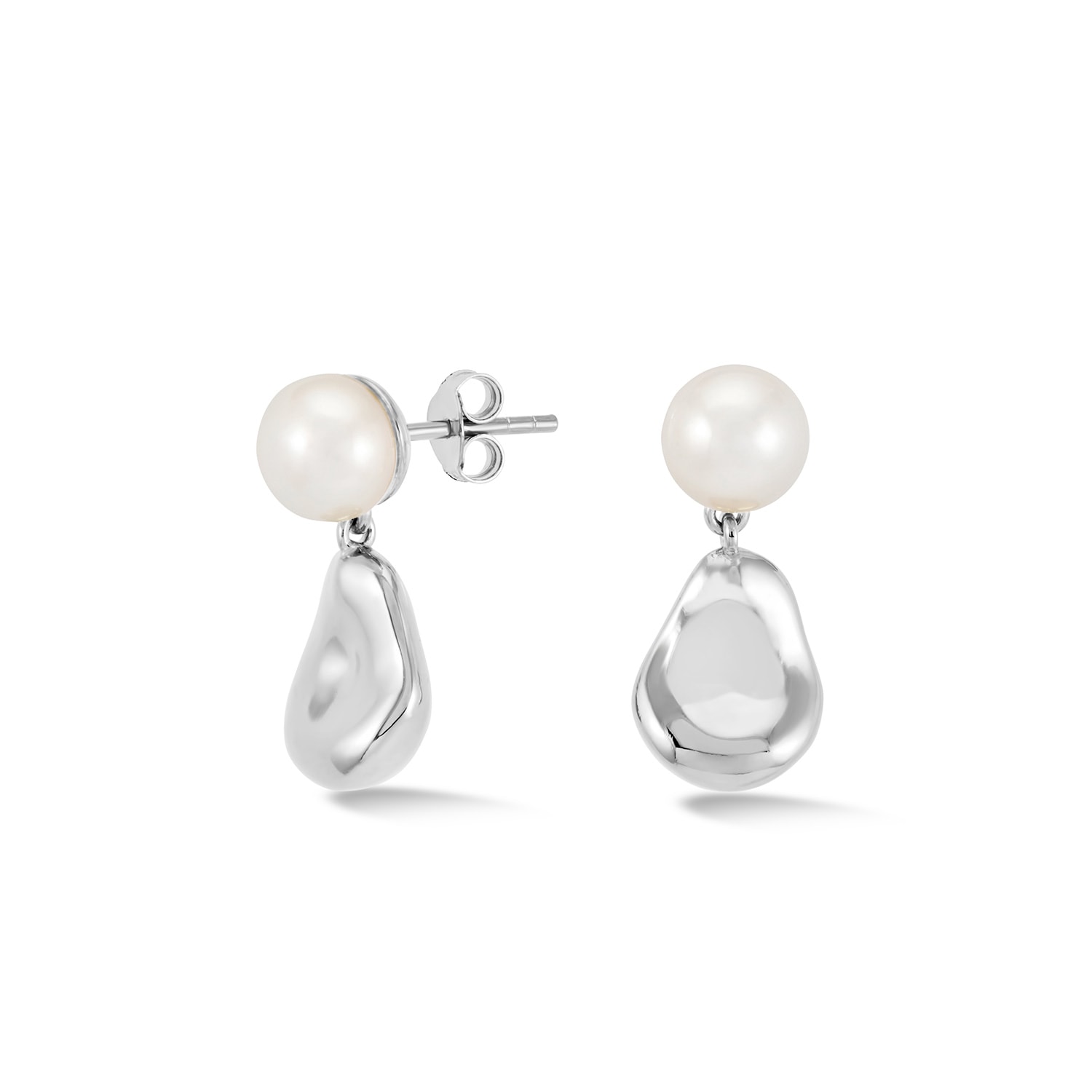 Dower & Hall Women's Pebble & White Pearl Earrings In Silver In Metallic