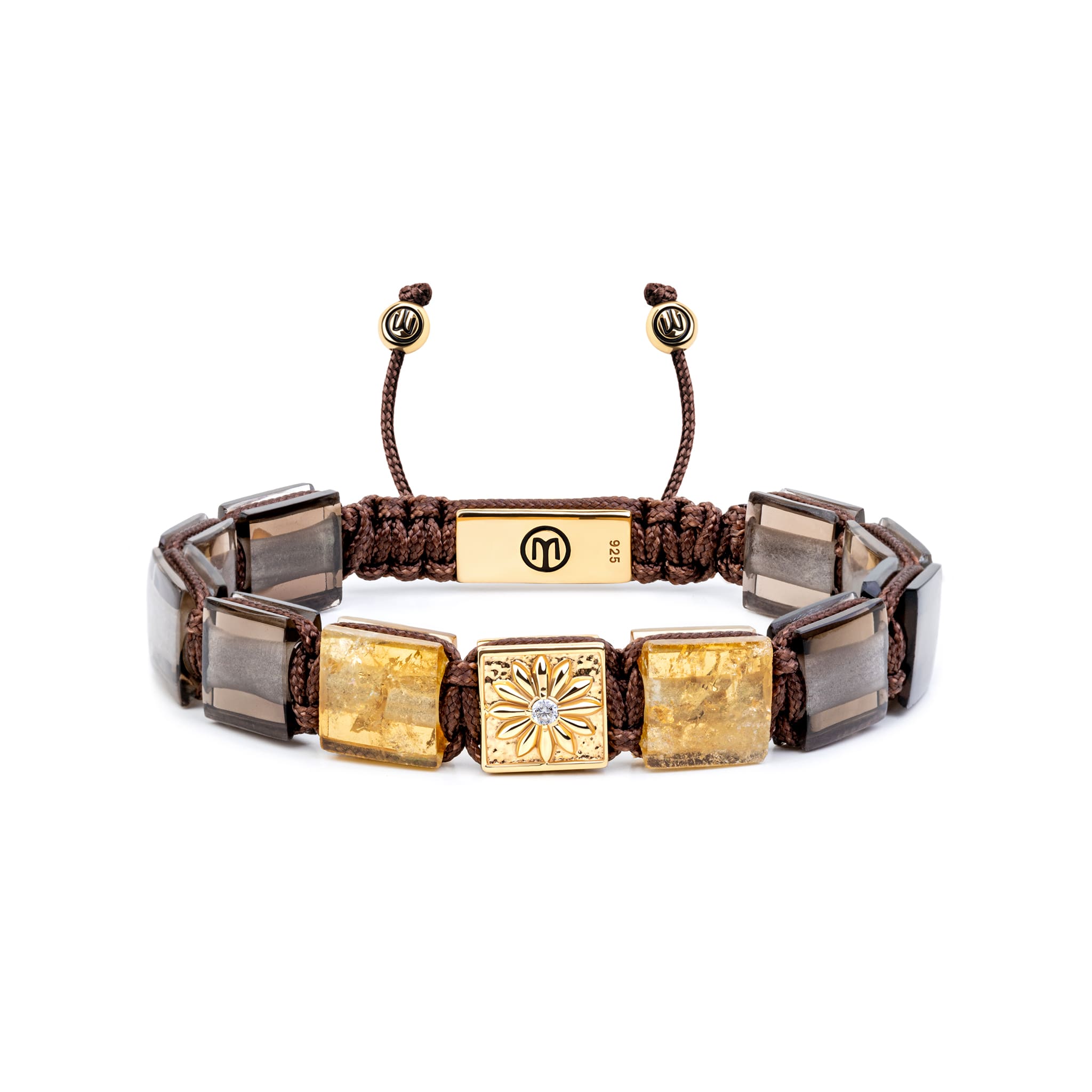 Mahigan Women's Yellow / Orange / Brown Macrame Bracelet In Gold With Smoky Quartz & Citrine