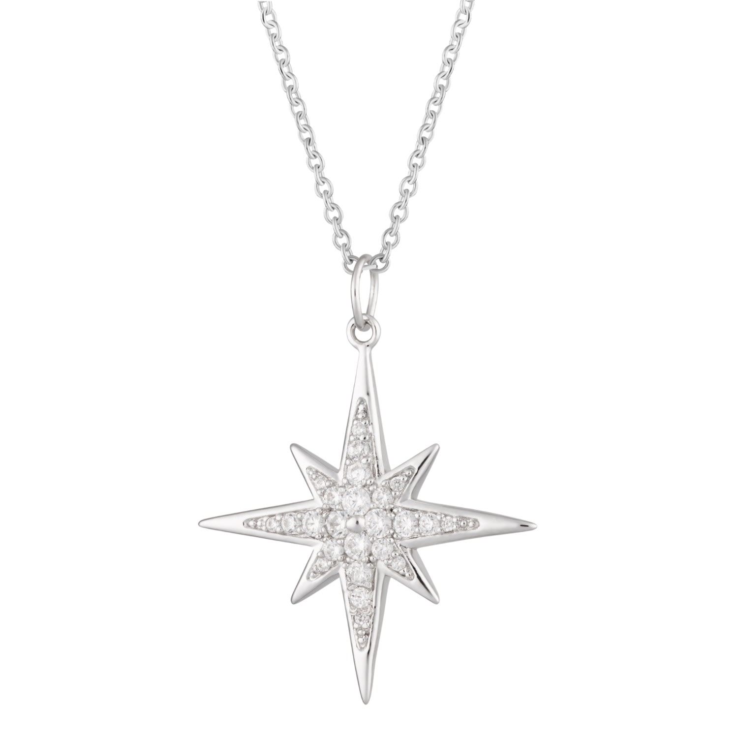 Women’s Silver Large Sparkling Starburst Necklace With Slider Clasp Scream Pretty