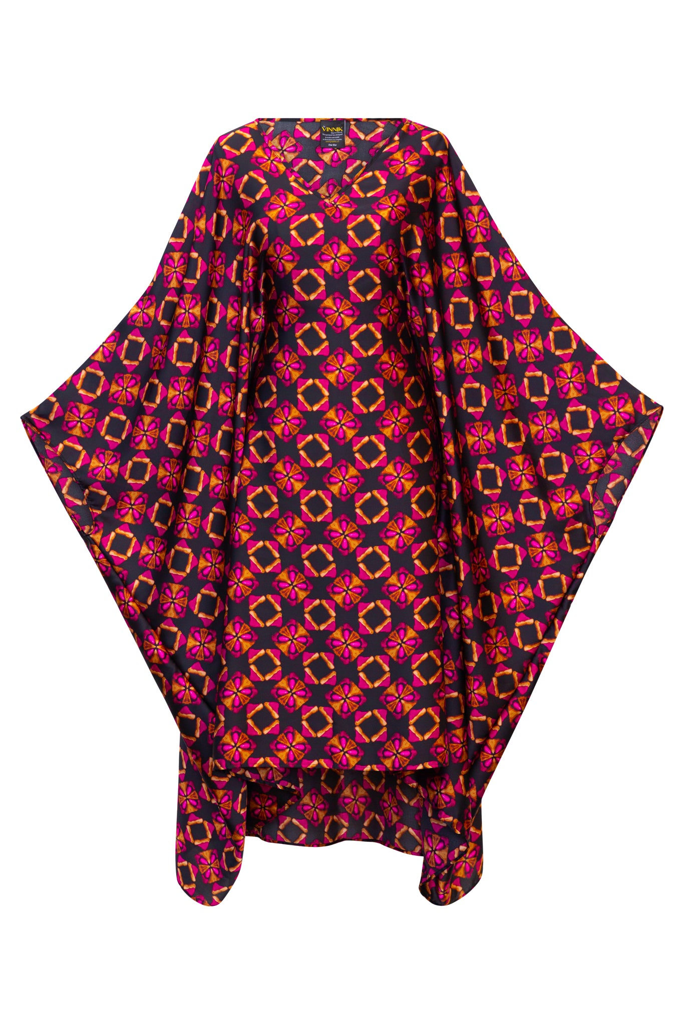 Byvinnik Women's Black / Pink / Brown Caftan Kaftan In Tropical Terrace Magic Midi In Red