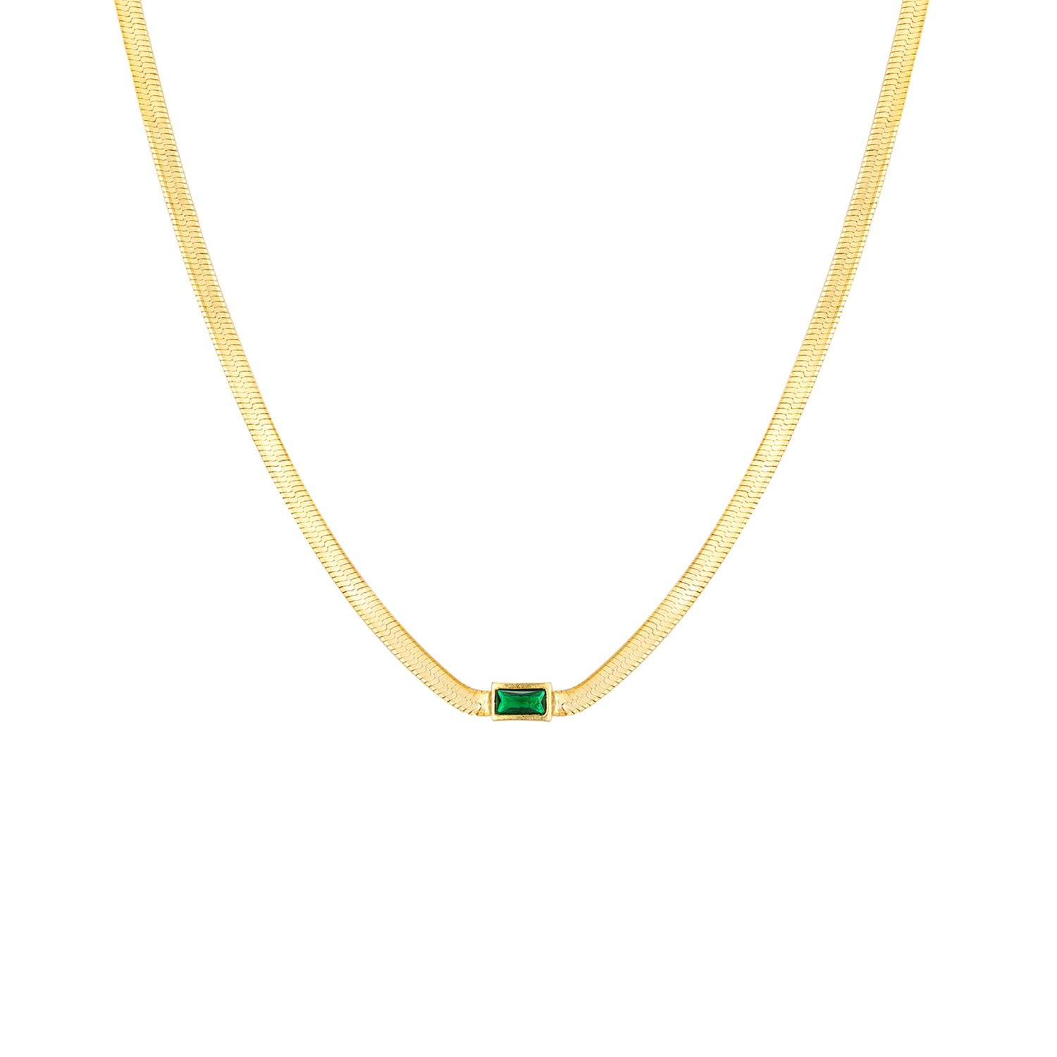 Women’s 22Ct Gold Vermeil Emerald Cz Snake Chain Necklace Seol + Gold