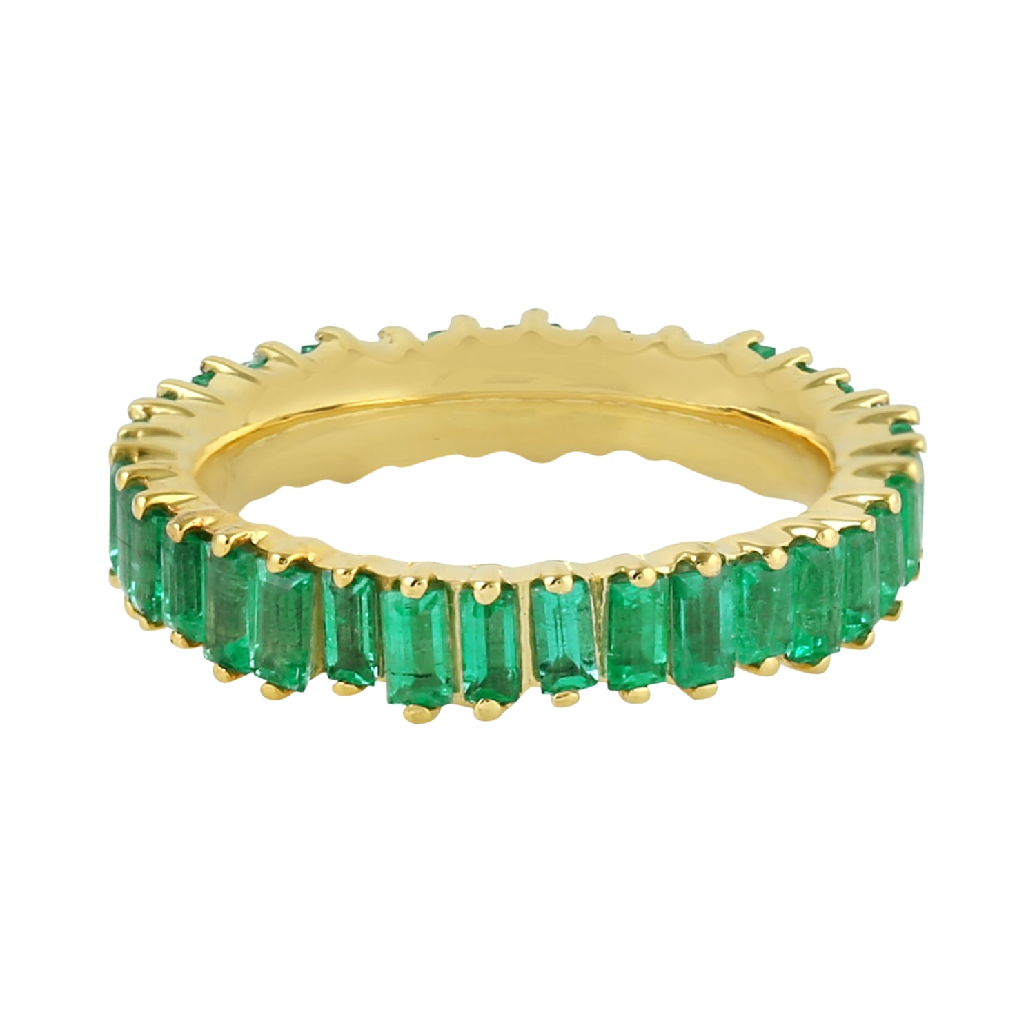 Women’s Gold / Green 18K Yellow Gold In Baguette Emerald Gemstone Elegant Band Ring Artisan