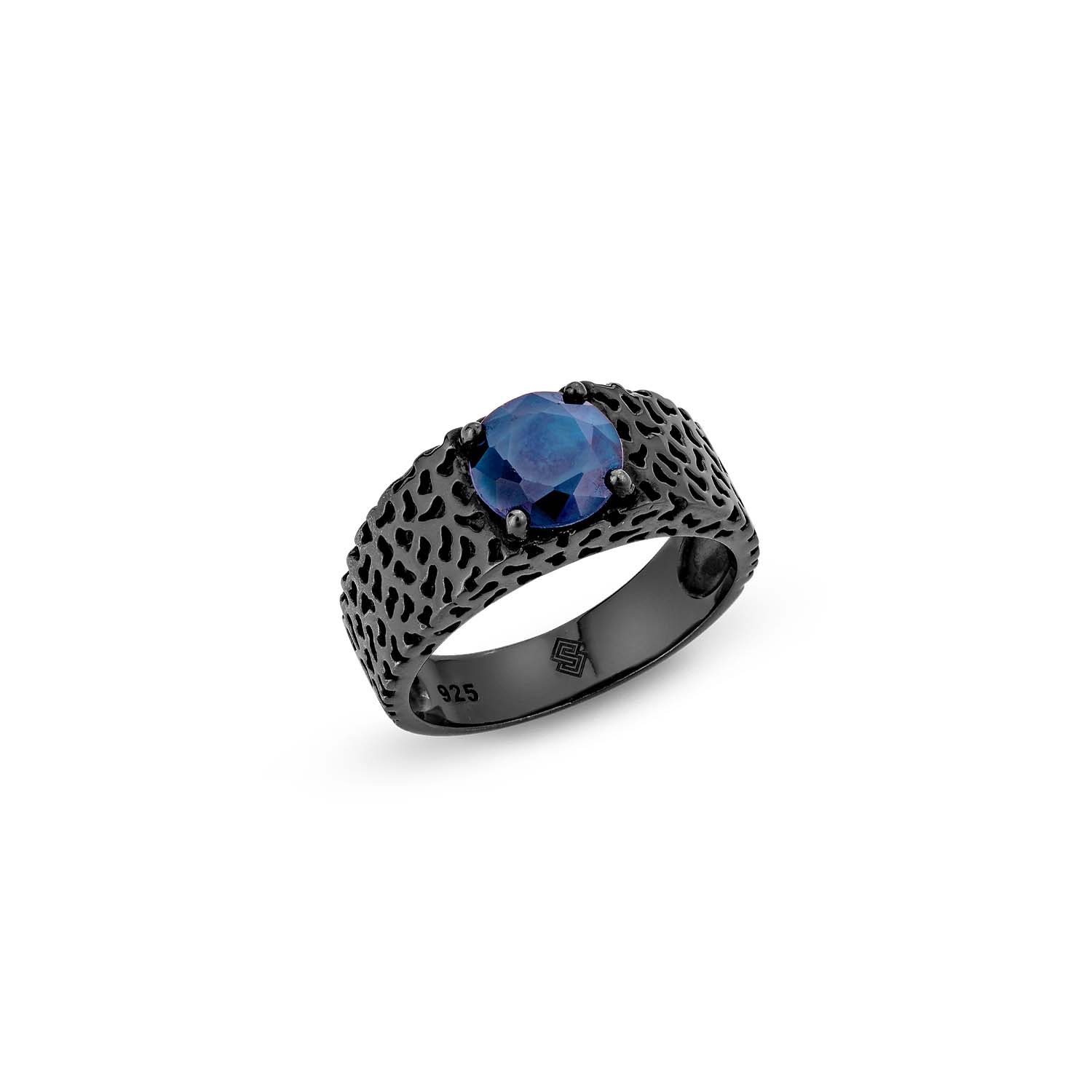 Sally Skoufis Men's Black / Blue Mugello Ring With Natural Sapphire In Premium Black Rhodium In Multi