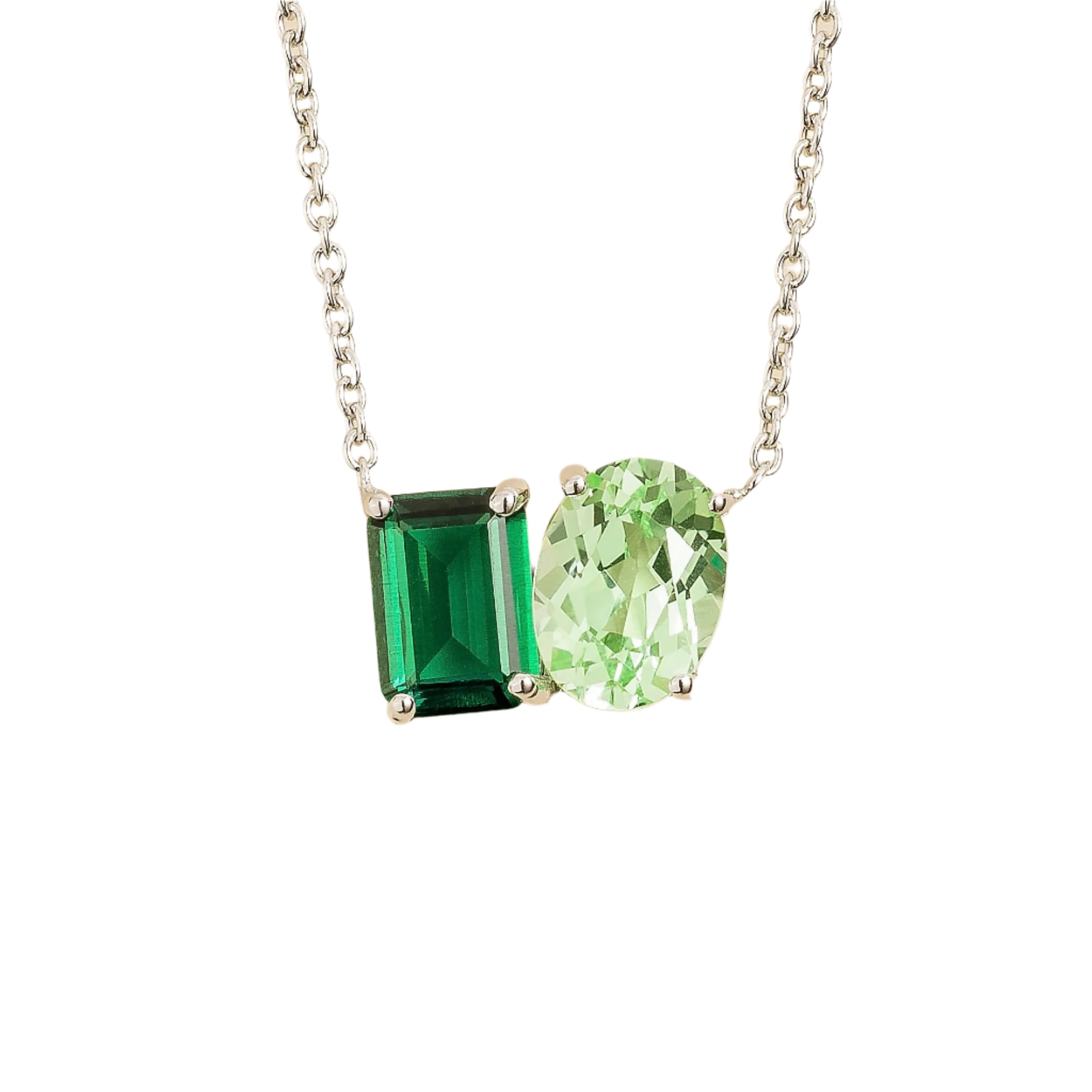 Juvetti Women's Green / Silver / White Buchon White Gold Necklace Set With Emerald & Green Sapphire