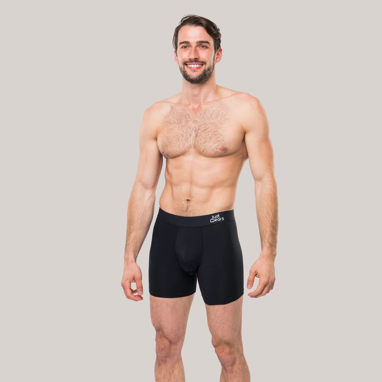 Super Soft Boxer Briefs - Anti-Chafe & No Ride Up Design - Two Pack With & Without  Pouch - Black, JustWears