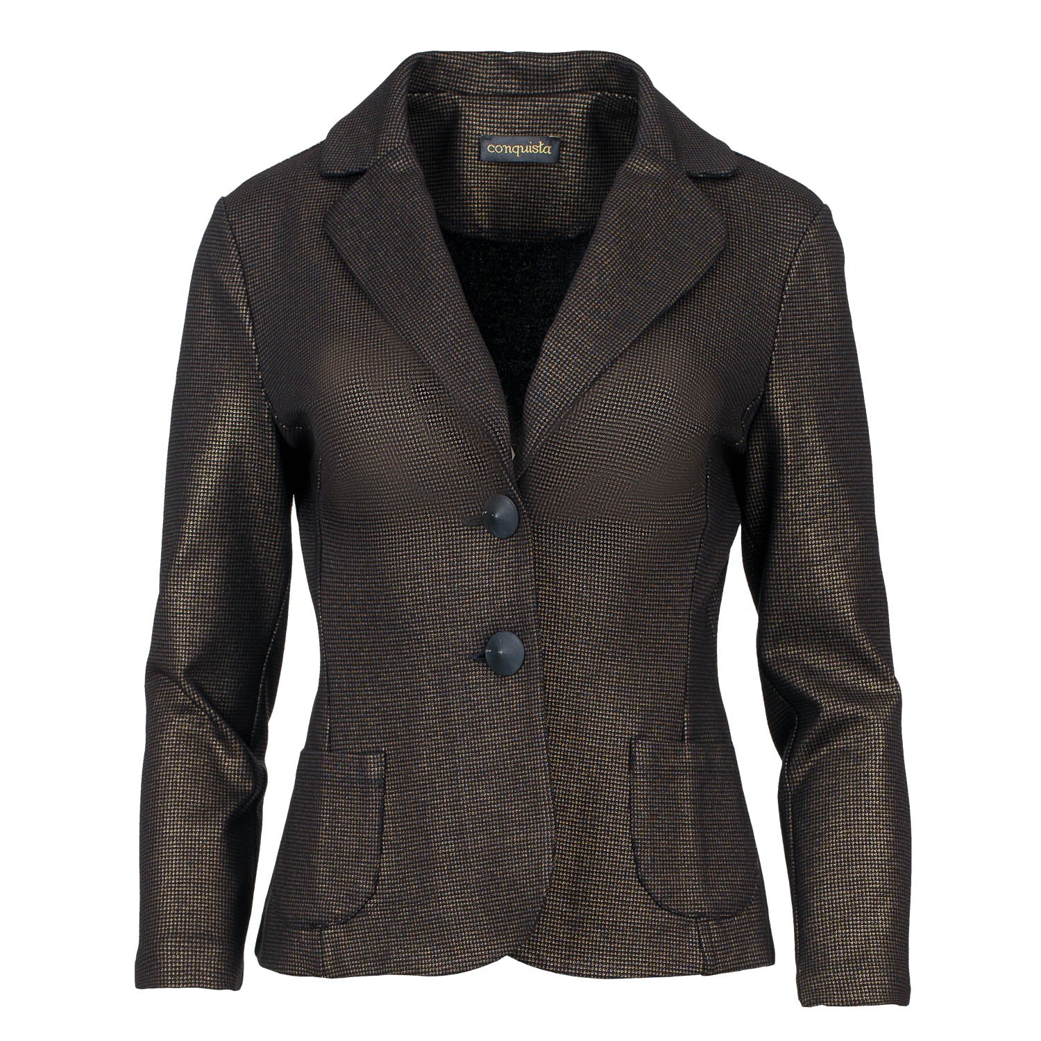 Conquista Women's Black Fitted Print Punto Di Roma Jacket With Patch Pockets In Black