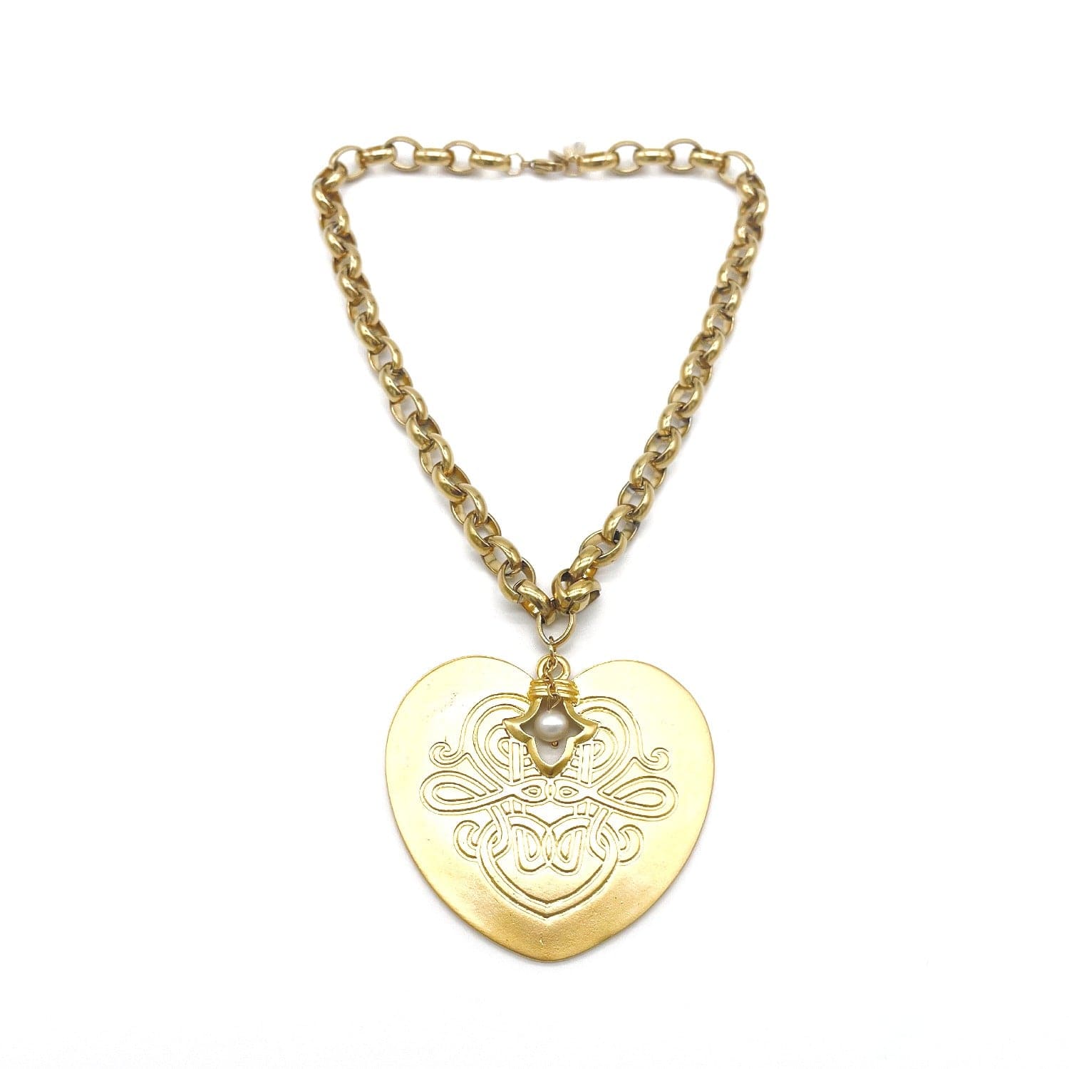 Adiba Women's Gold / White Heart Of Pearl Handmade Necklace