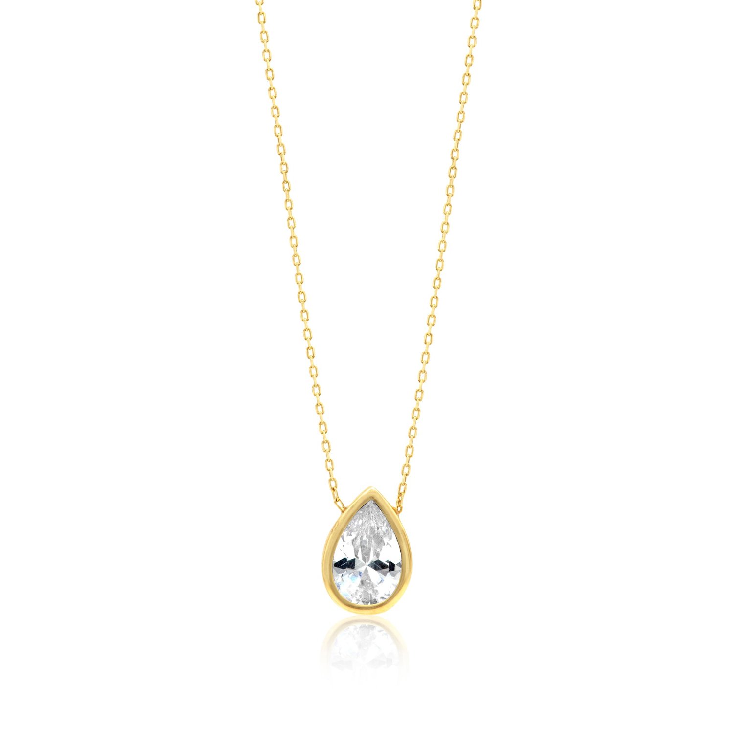 Shymi Women's Bezel-set Solitaire Necklace - Pear Gold & White