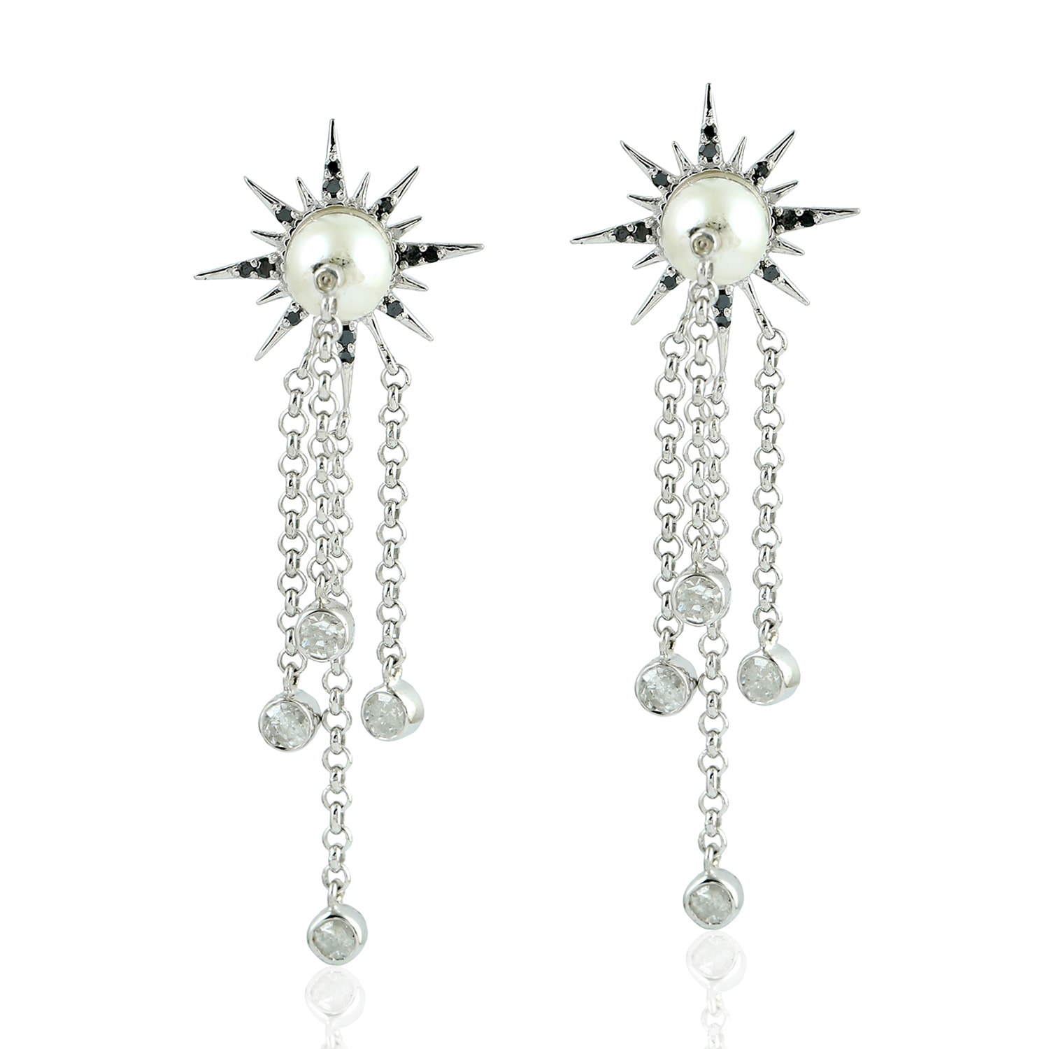 Women’s White Natural Pearl Chandelier Earrings 925 Sterling Silver Artisan