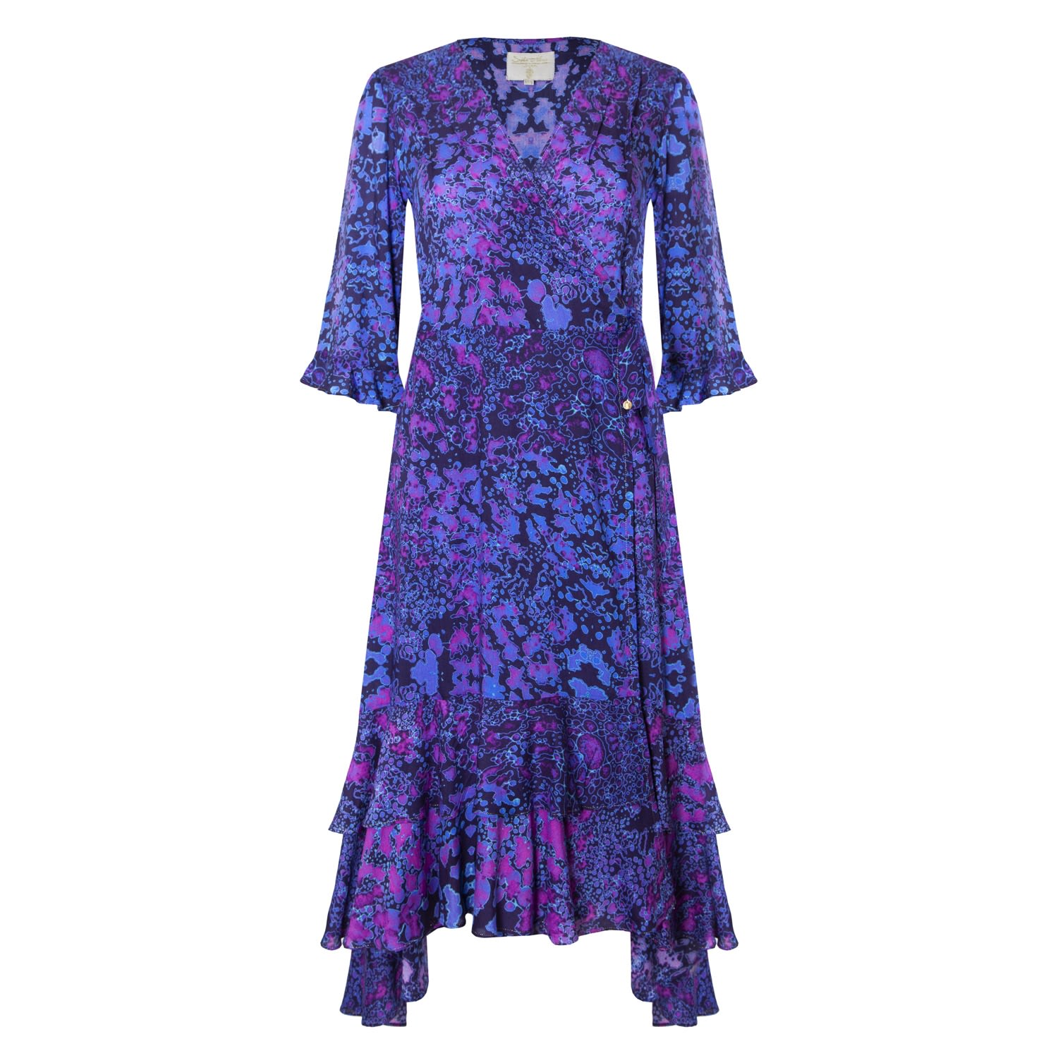 Women’s Blue / Pink / Purple Indigo Leopard Midi Wrap Dress Xs/S Sophia Alexia