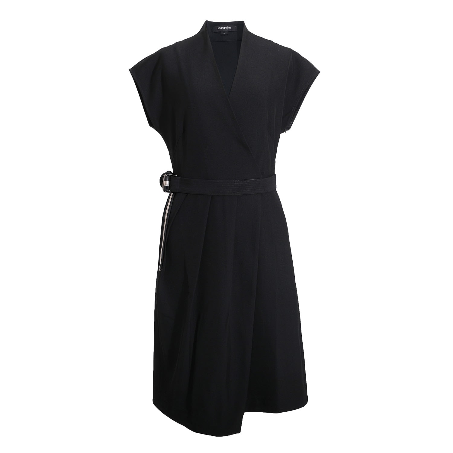 Smart And Joy Women's Wrap Effect V-neck Dress - Black In Black