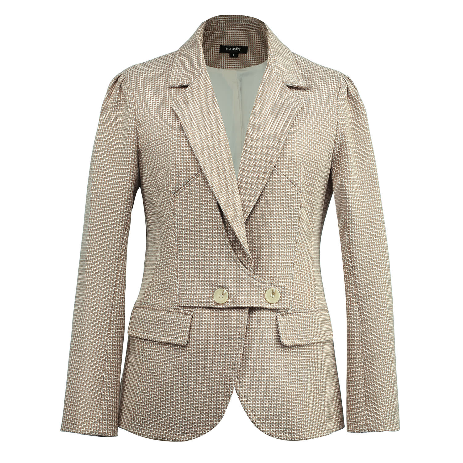 Smart And Joy Women's Brown Micro Houndstooth Strap-on-side-waist Jacket - Beige In Brown