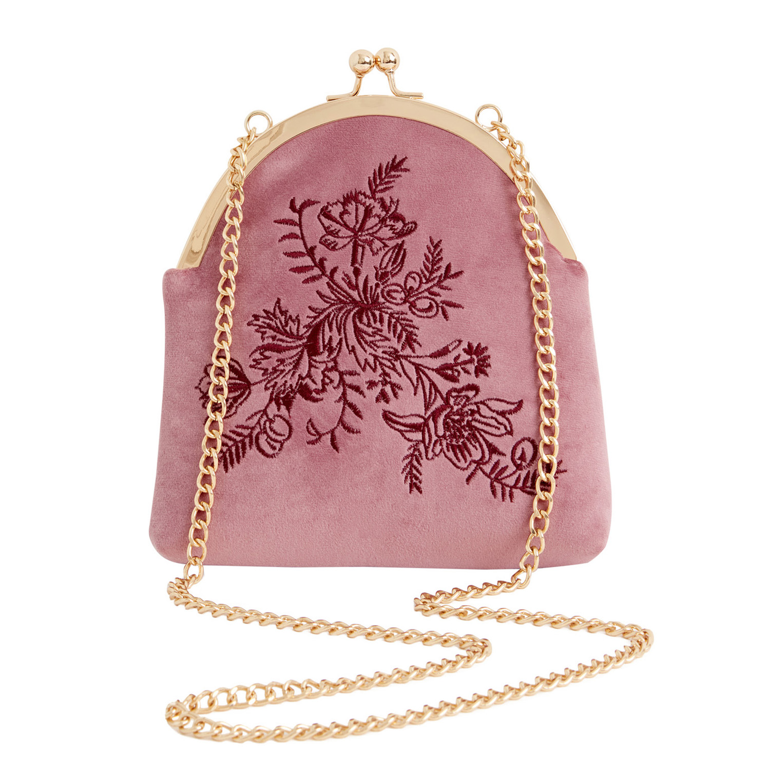 Fable Victoriana Embroidered Bag Rose Pink Velvet | Fable