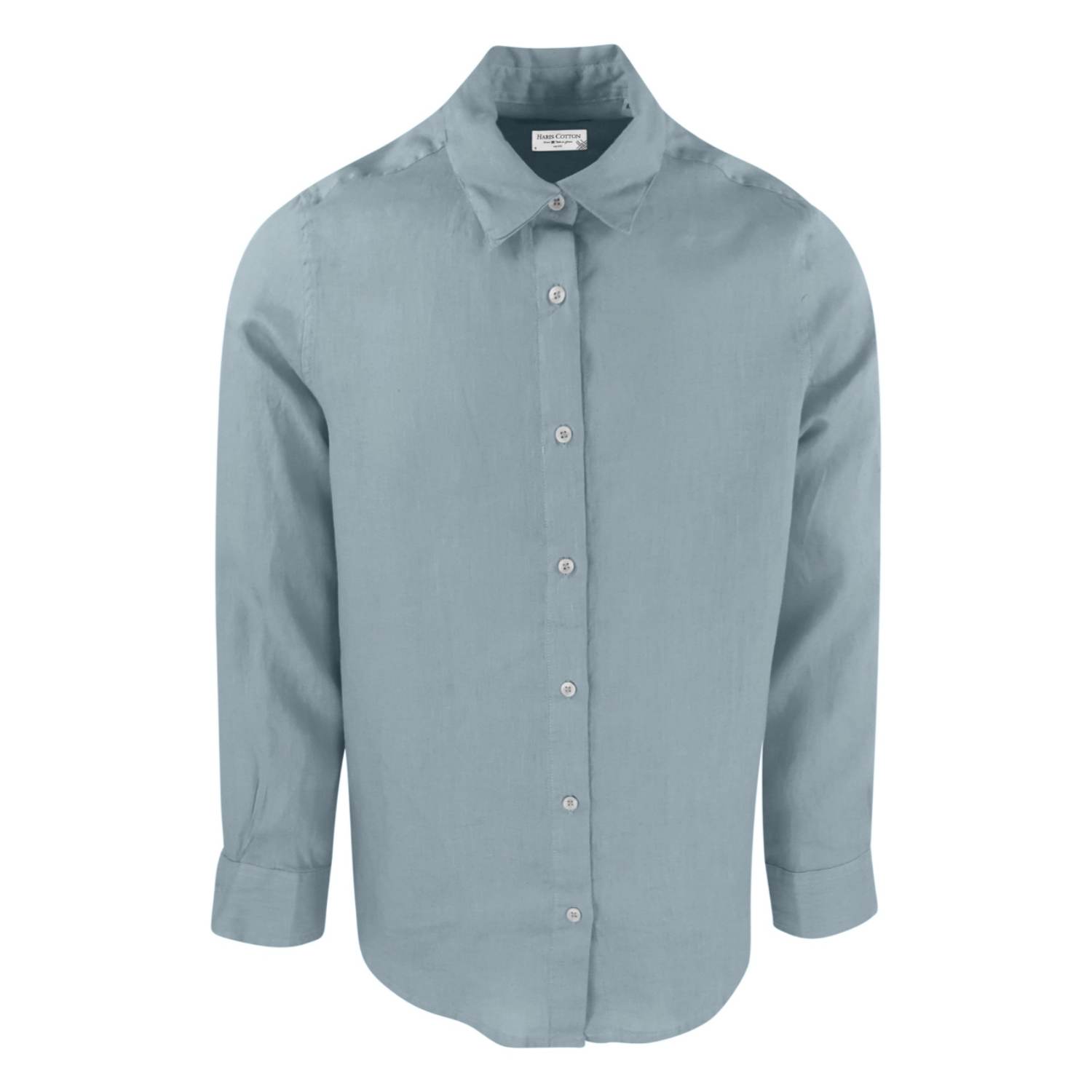 Haris Cotton Men's Blue / Grey Linen Basic Long-sleeved Shirt- Harbor Grey In Gray