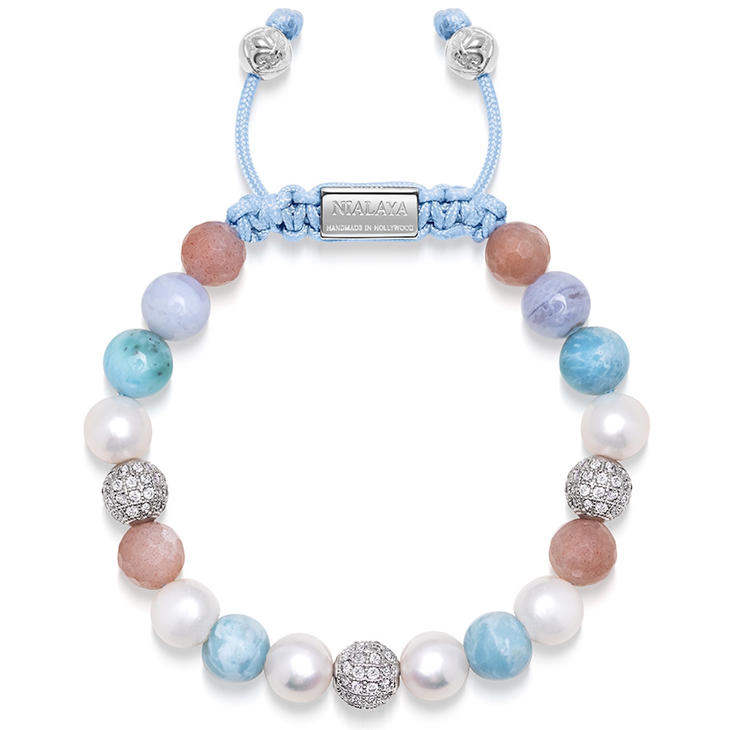 Blue / White Women’s Beaded Bracelet With Larimar, Pearl, Blue Lace Agate And Pink Aventurine Nialaya