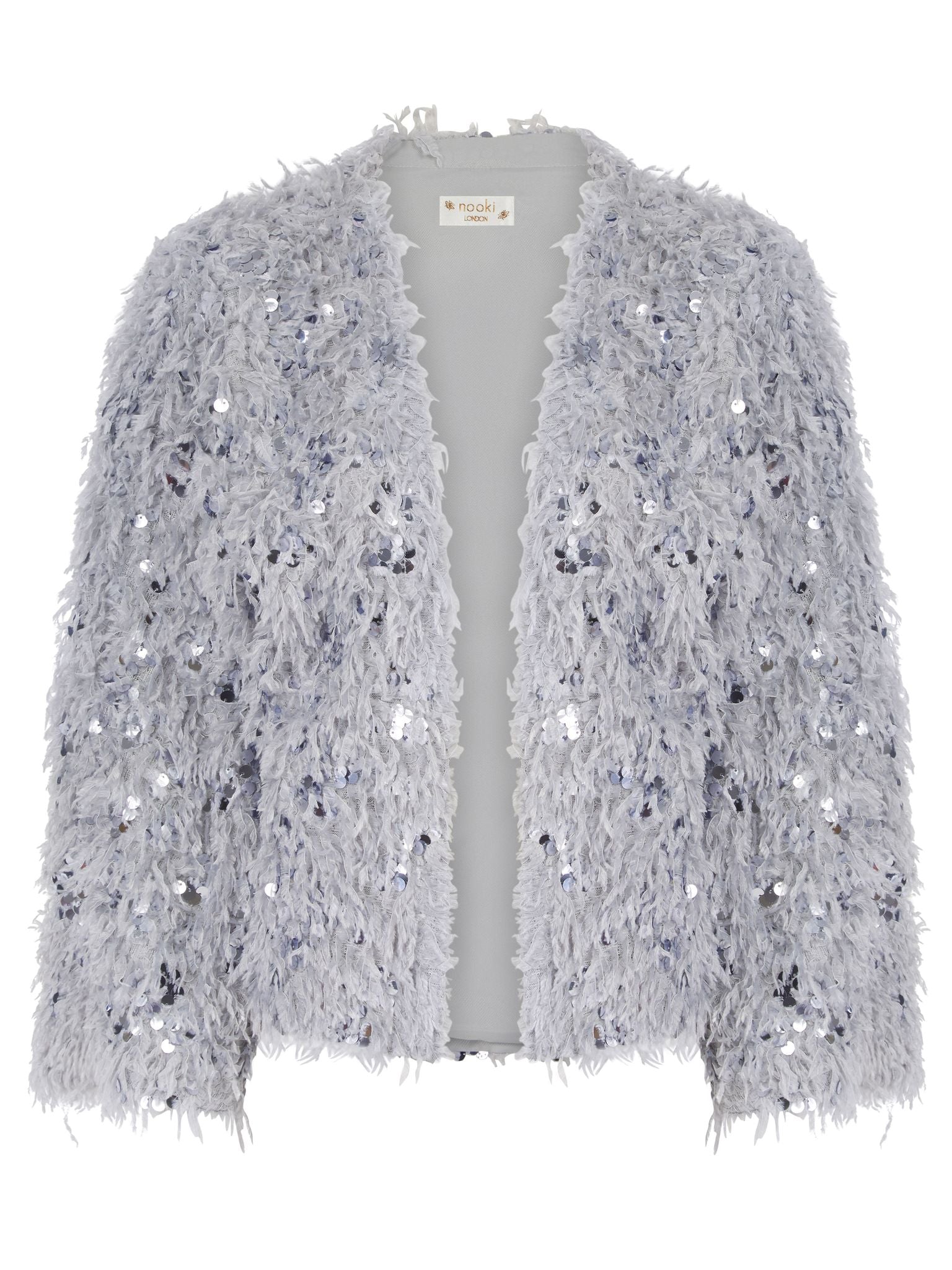 Women’s Black / White / Grey Marly Sequin And Faux Fur Kimono-Grey Medium Nooki Design