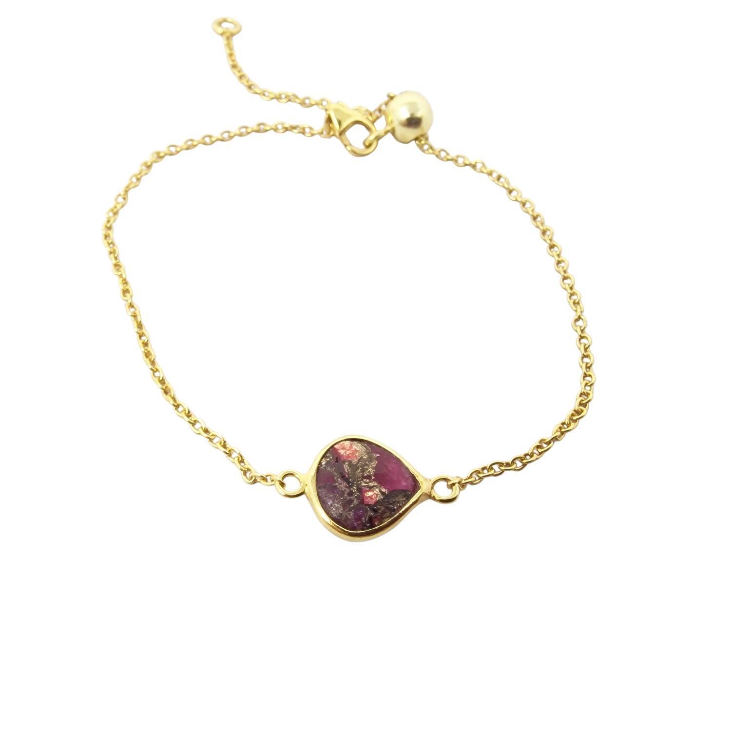 Women’s Gold / Red Gold Plated Red Garnet January Birthstone Adjustable Bracelet Harfi