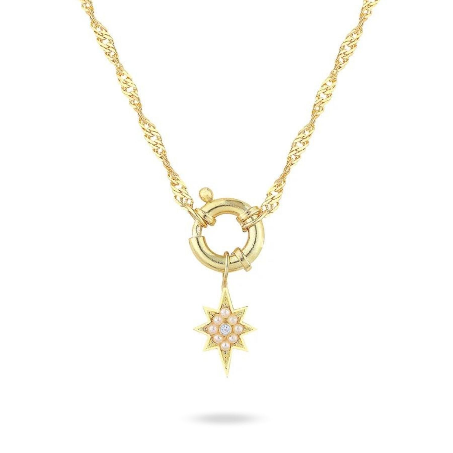 Women’s Pole Star Locked Pearl Chain Necklace Linya Jewellery