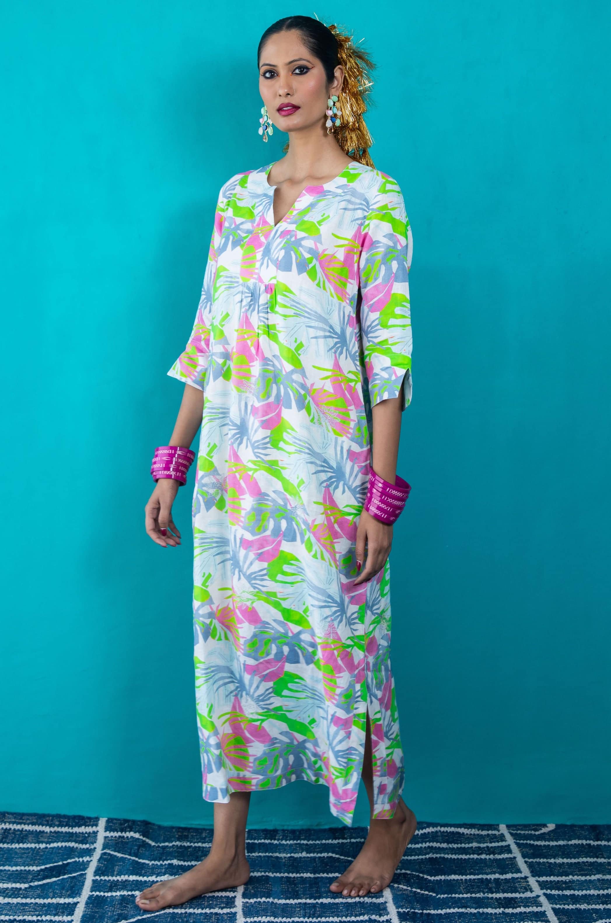 chinese dress ladies Byron Bay Dress / Electric Blue Fern Electric Blue Fern / L main image 1