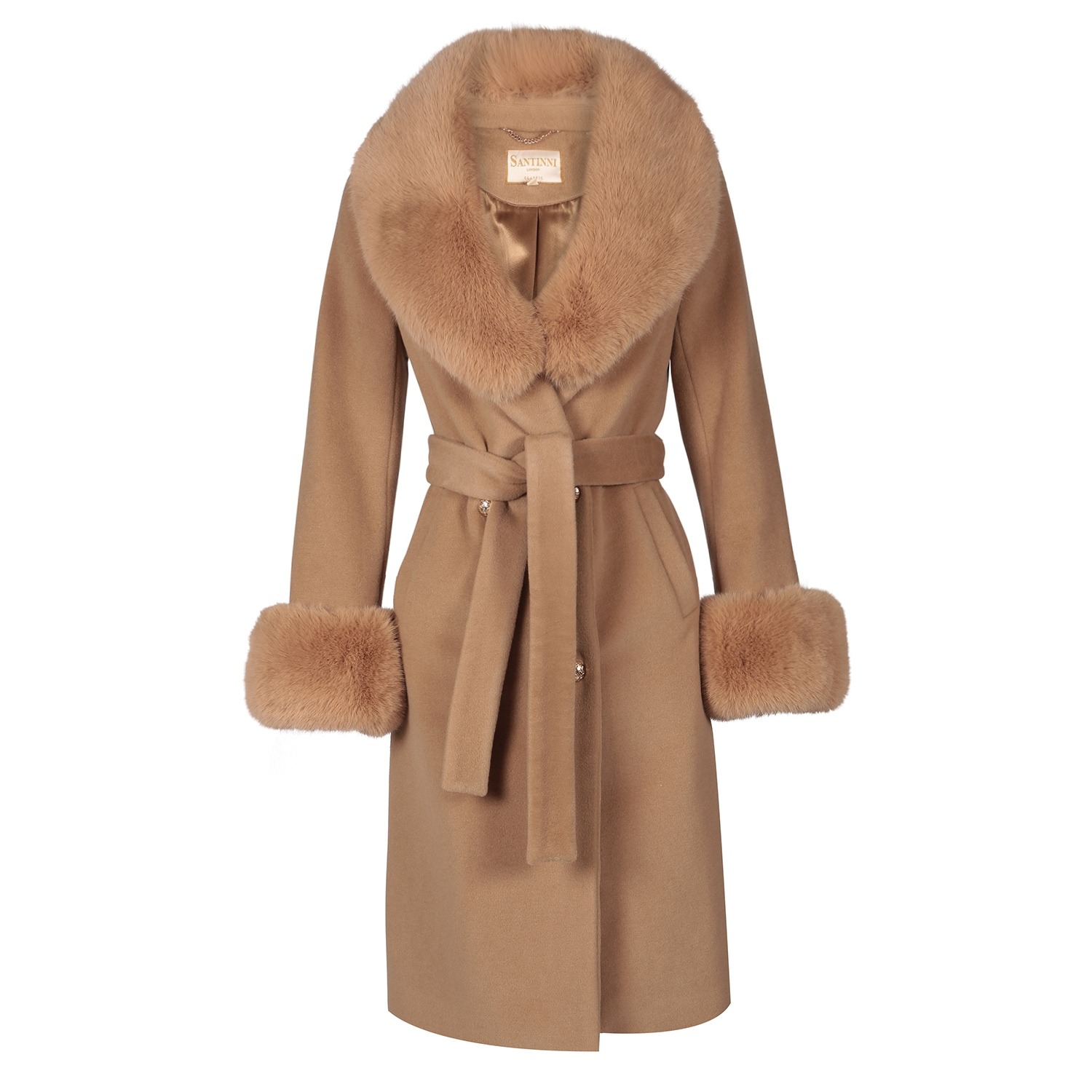 'Marlene' 100% Cashmere & Wool Coat In Brown | Santinni | Wolf & Badger