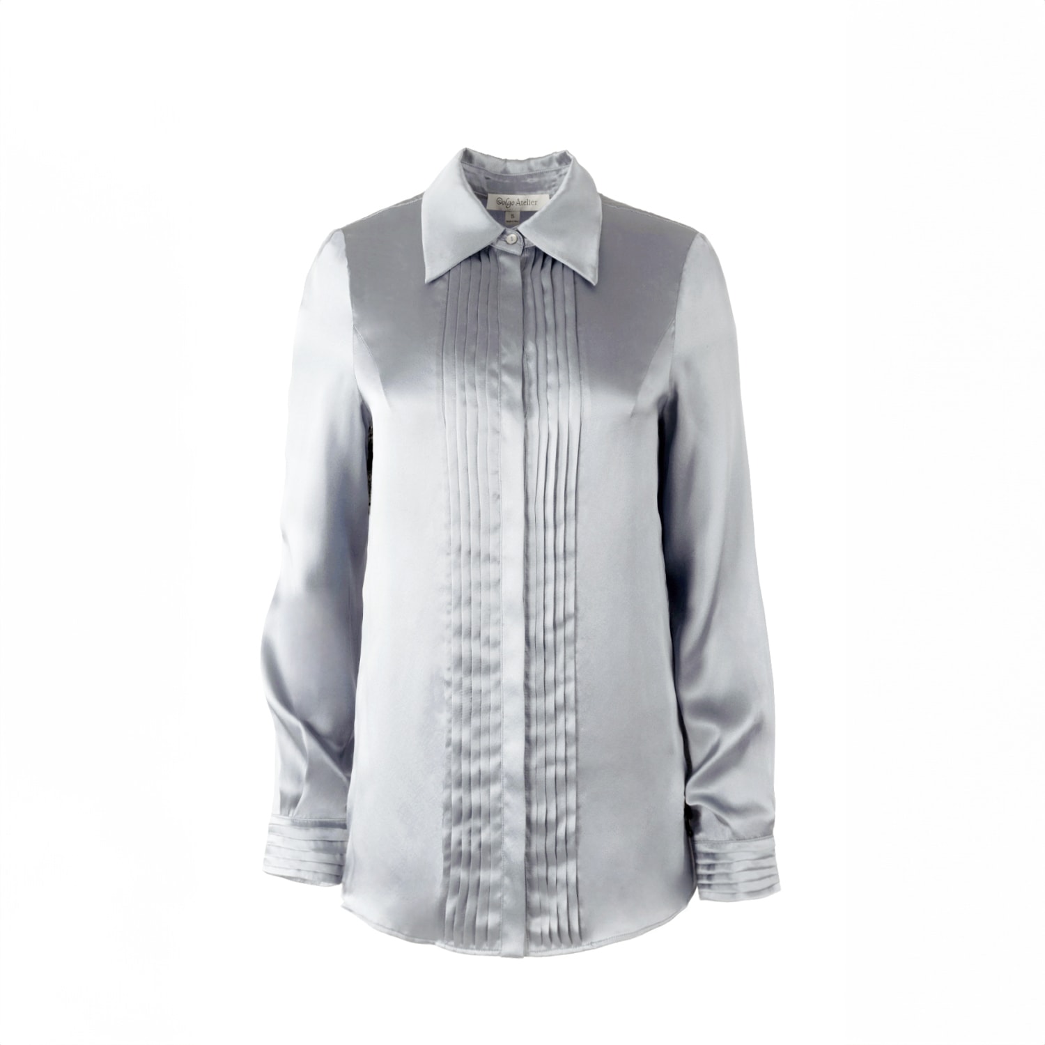 Solgo Atelier Women's Solgo Pleated Silk Shirt Silver In Silver
