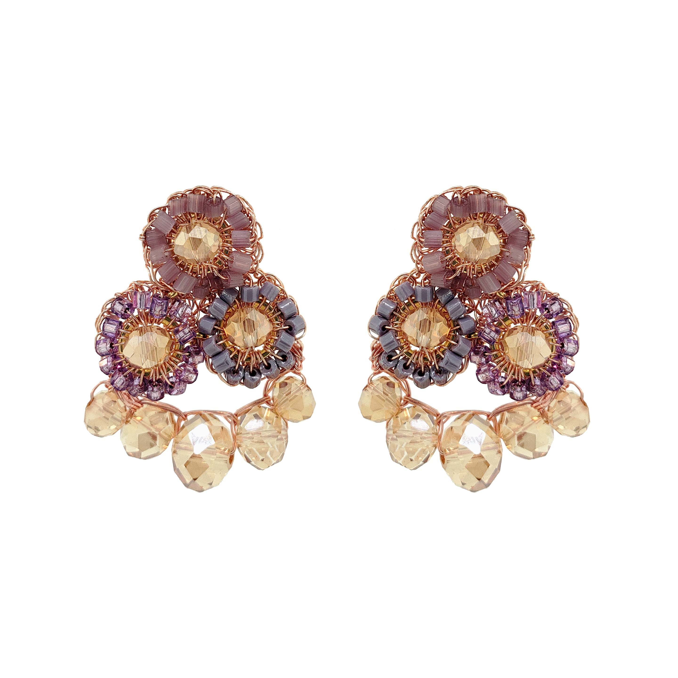 Lavish By Tricia Milaneze Women's Gold / Pink / Purple Breeze Lavender Mix Royal Flush Handmade Crochet Earrings