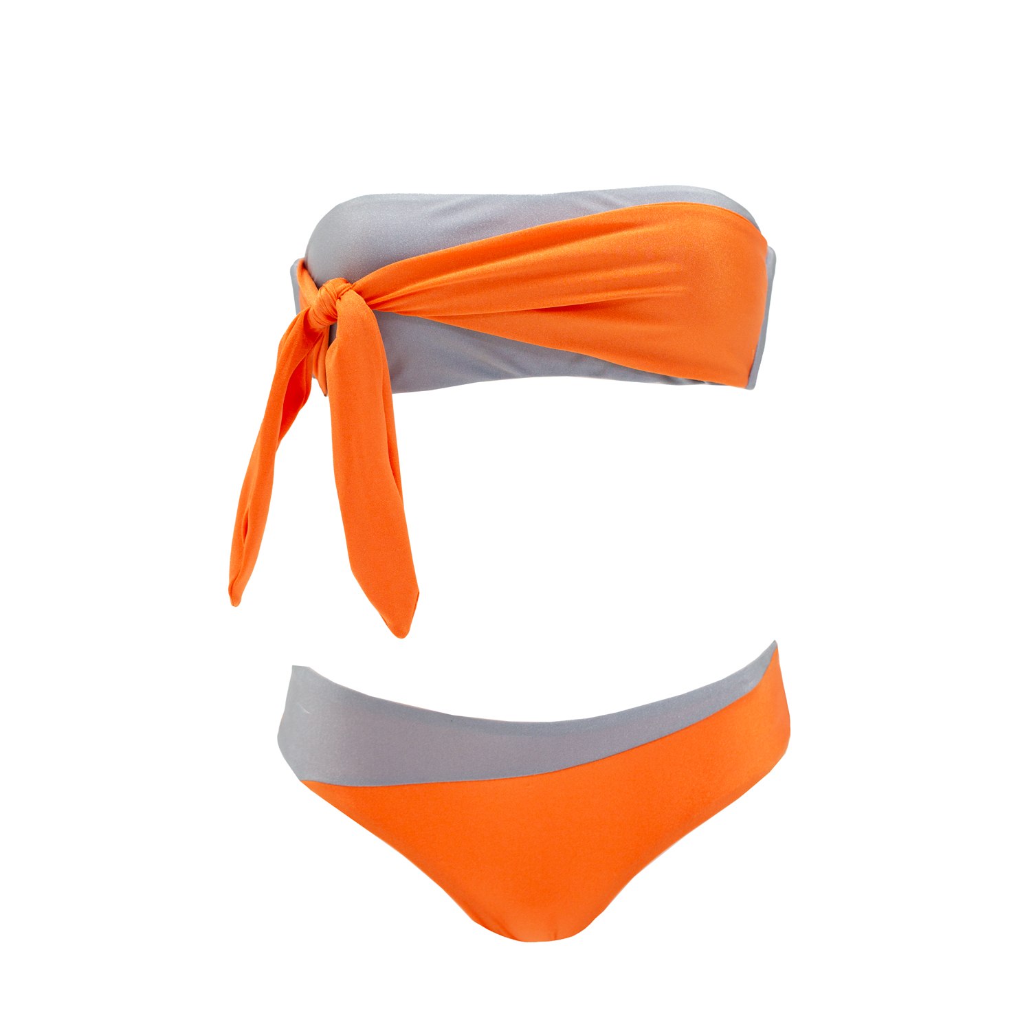 Women’s Yellow / Orange Twinkle Star Bi-Color Bandeau Bikini With Knot - Orange Medium Aulala Paris