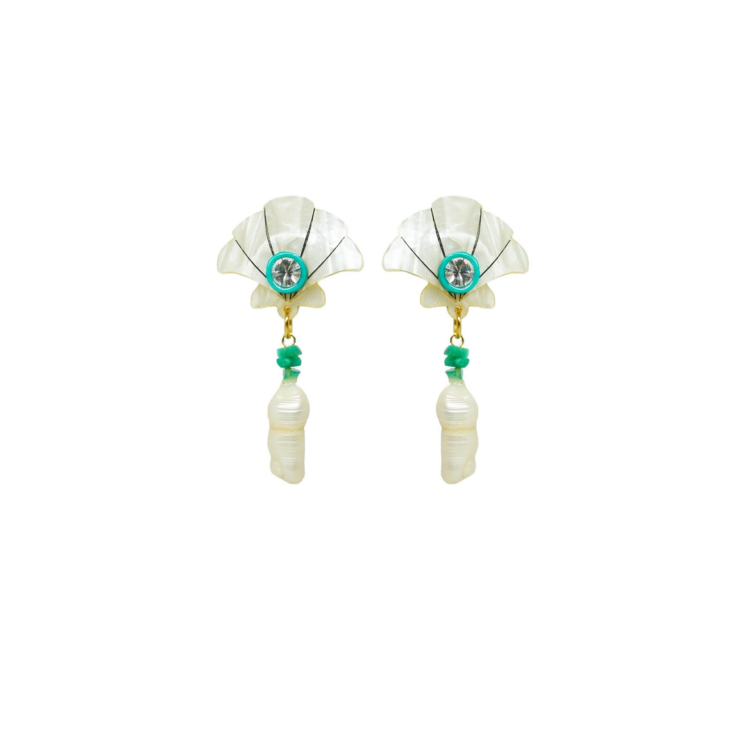 Gissa Bicalho Women's Handmade Earring Shell And Pendant Pearl Turquoise Green In Metallic
