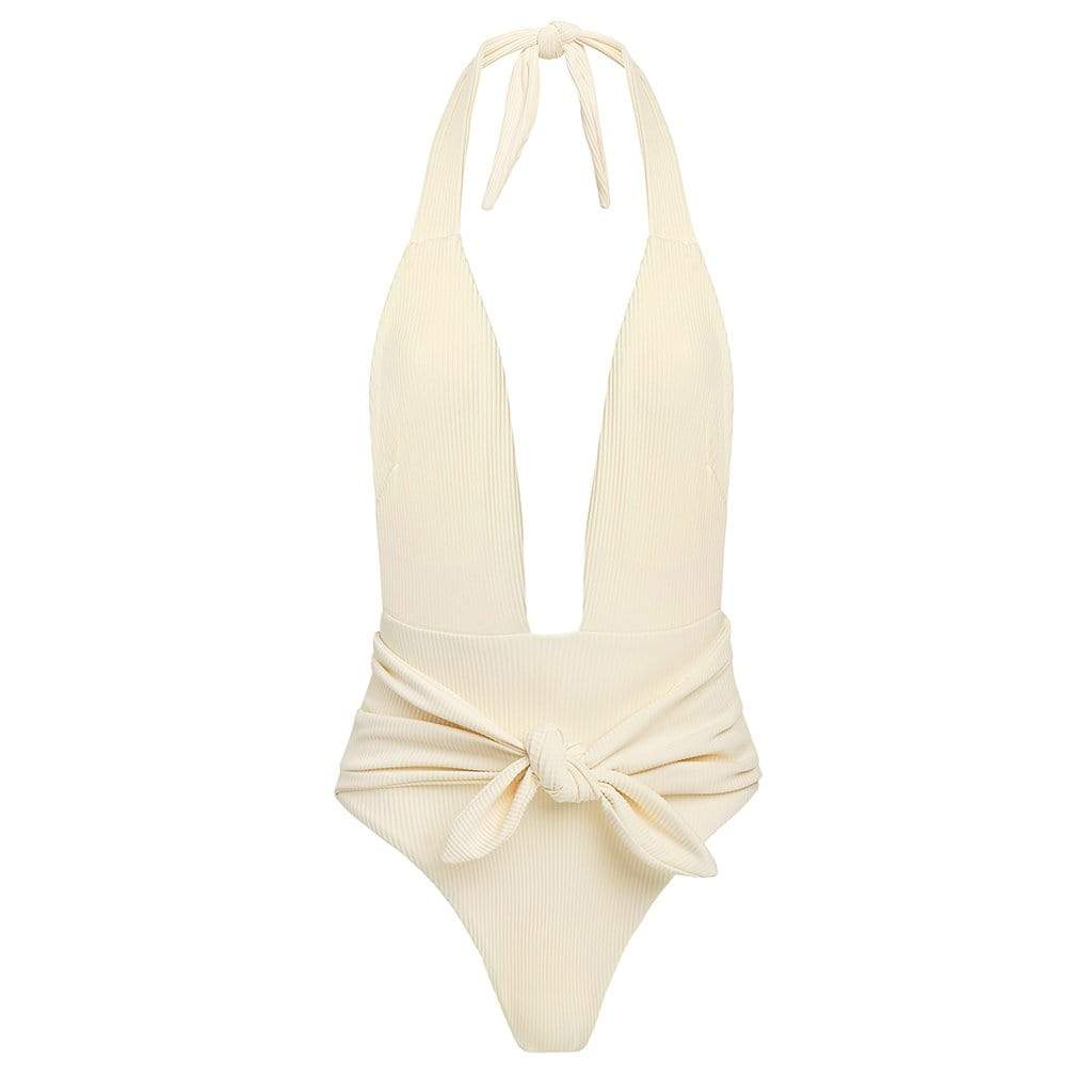Montce Women's White Cream Rib Tropez Tie-up One-piece In White