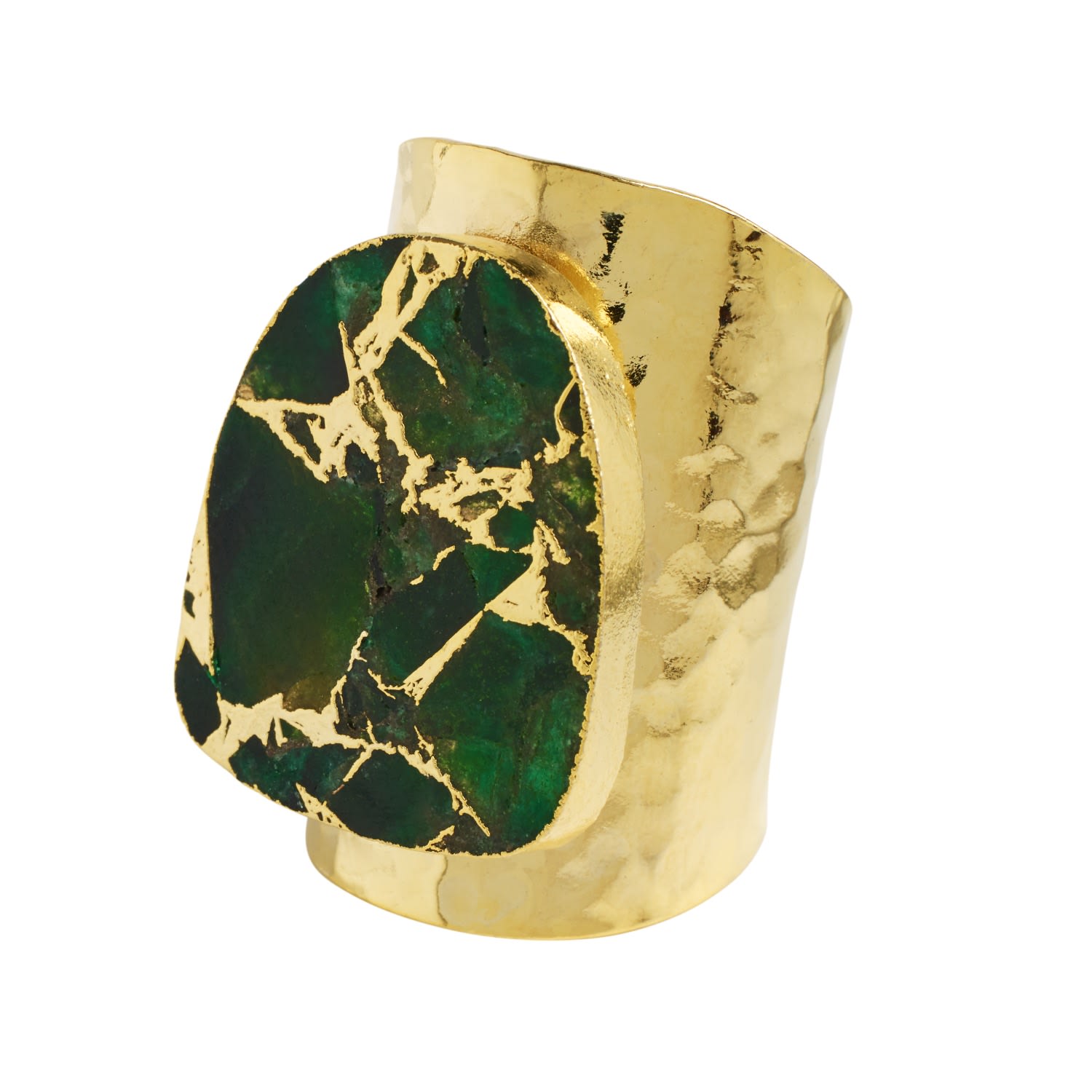 Yaa Yaa London Women's Green / Gold Longline Molten Green Stone Gold Cuff Statement Ring In Multi
