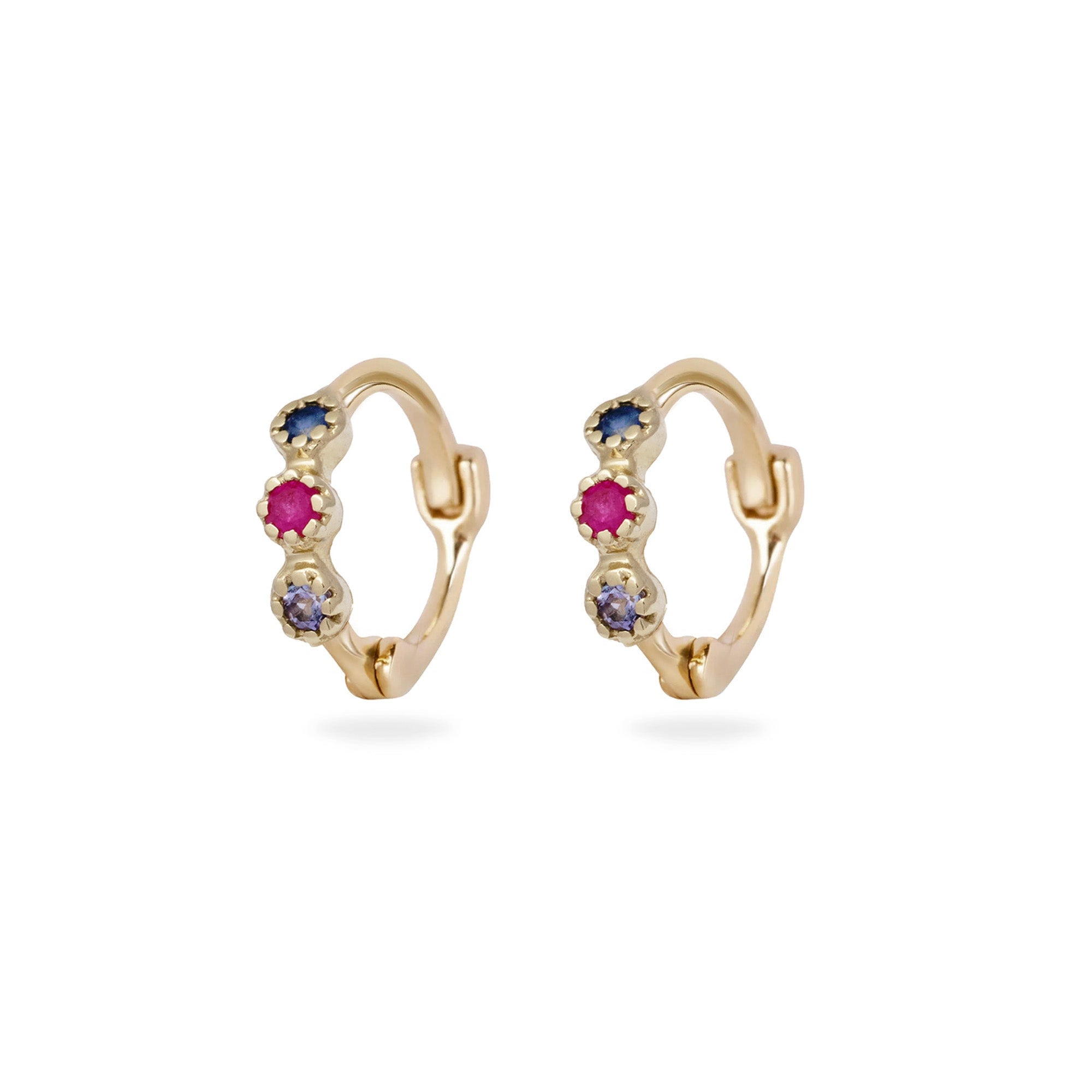 Zohreh Women's Gold / Blue / Pink Mini Sapphire, Ruby & Tanzanite Trilogy Huggie Hoops Earrings Pair 9k Gol In Gold