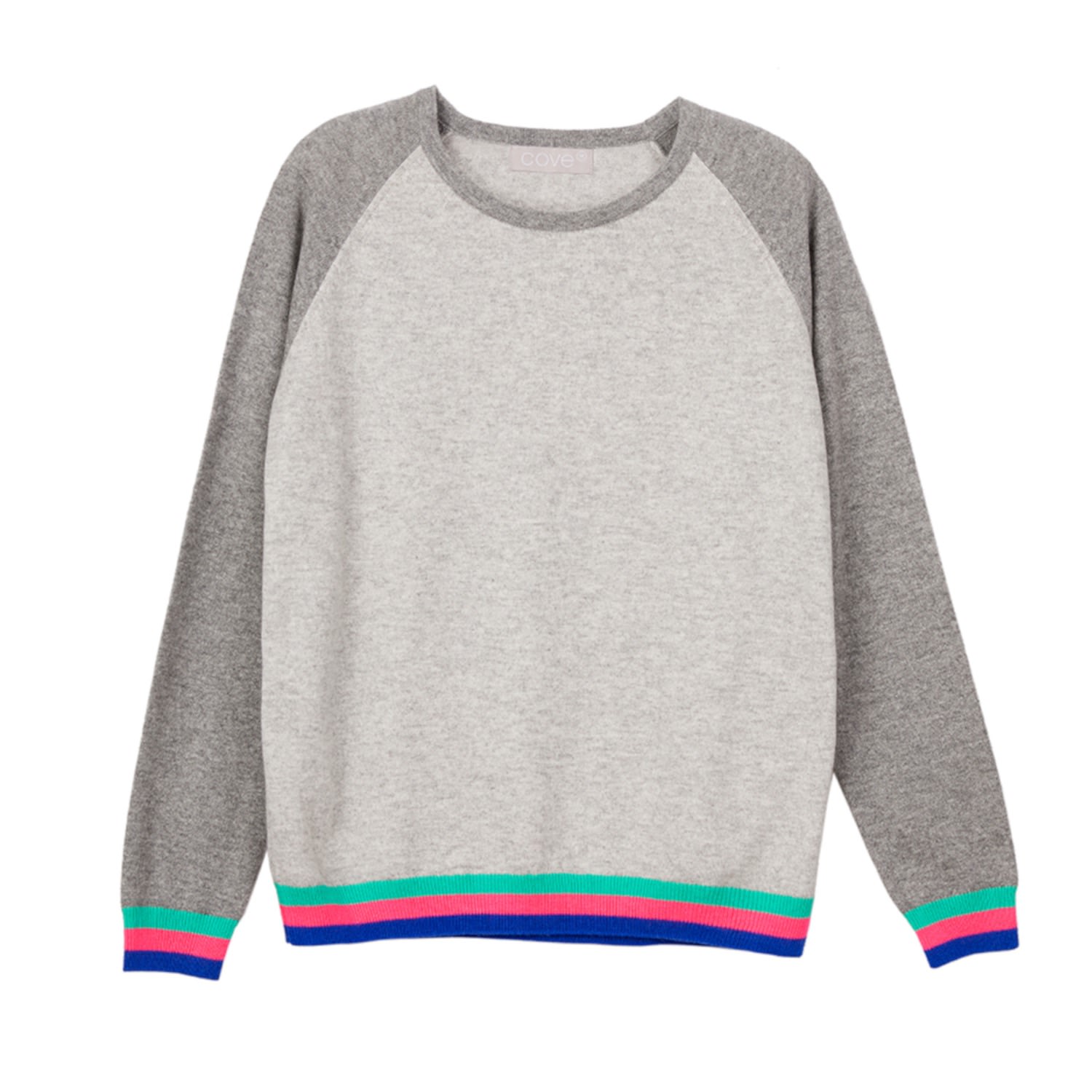 Women’s Carmen Grey Cashmere Jumper With Neon Stripes Small Cove