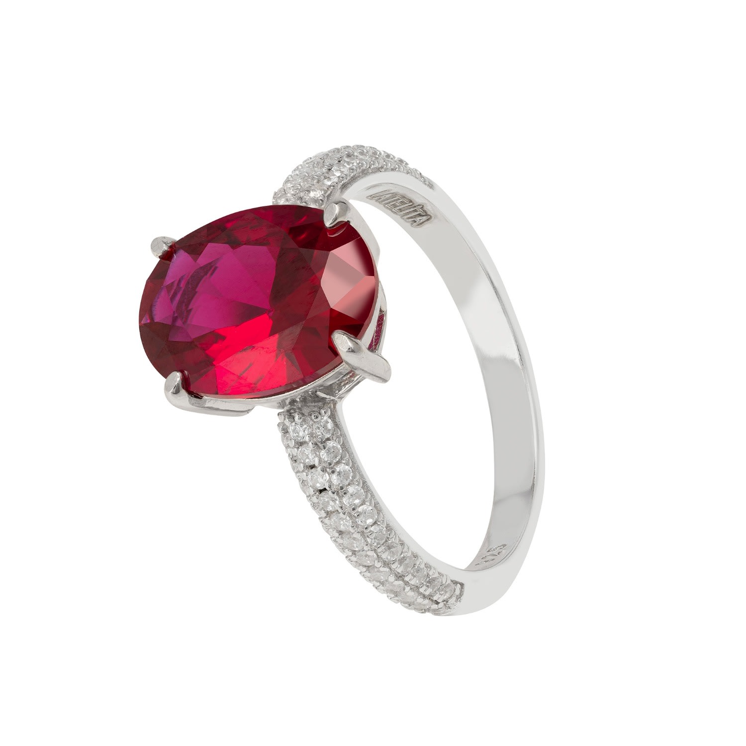 Women’s Red / Silver / White Alexandra Oval Cocktail Ring Ruby Silver Latelita