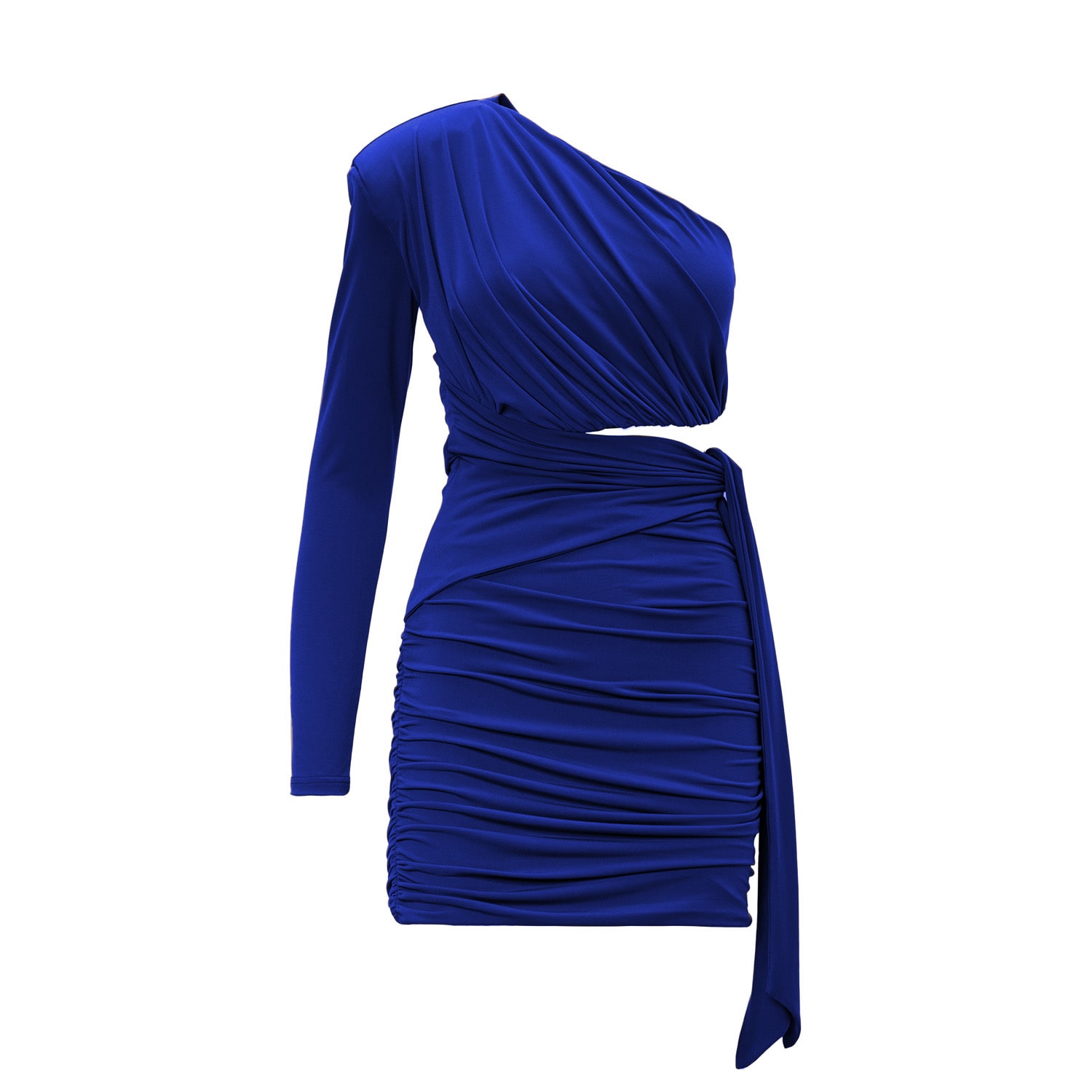 Women’s Blue Mini Asymmetrical Dress With Scarf Small Bluzat