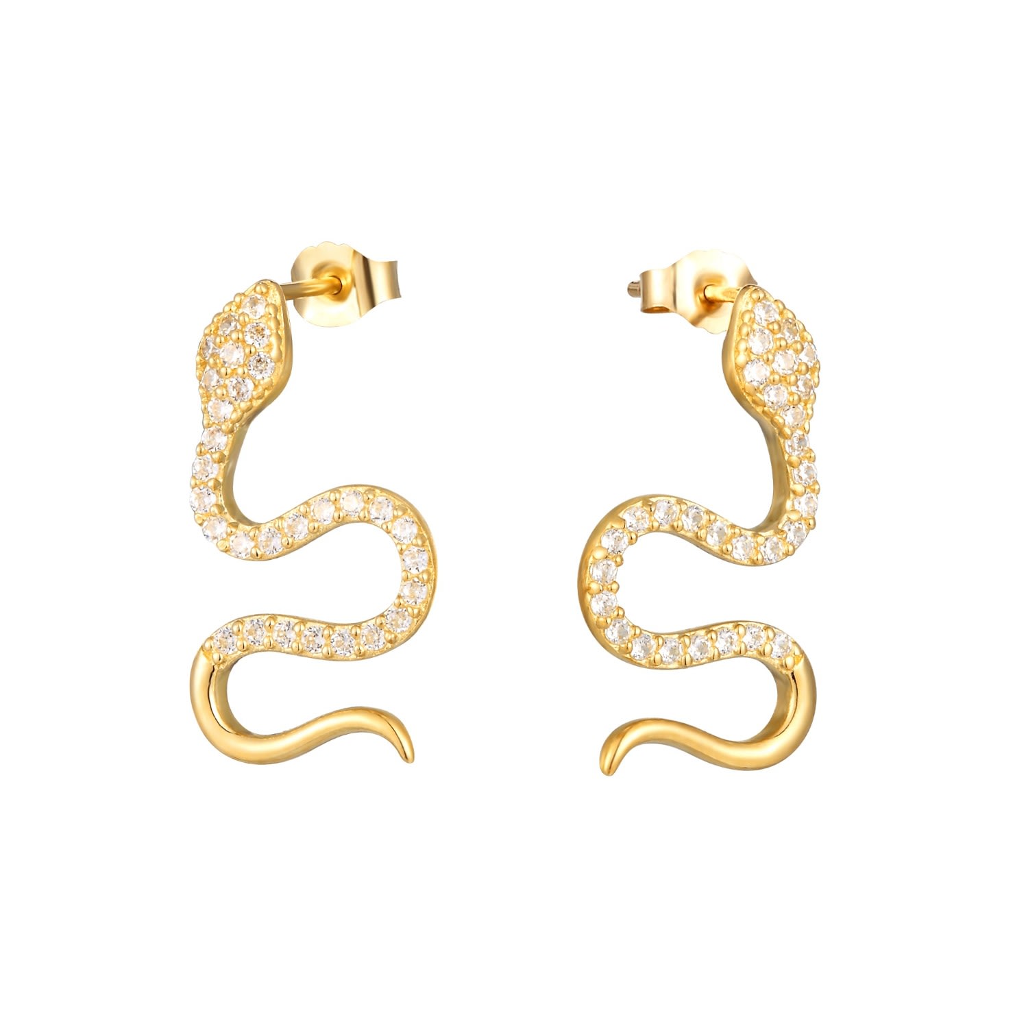 Women’s 22Ct Gold Vermeil Cz Snake Stud Earrings Seol + Gold