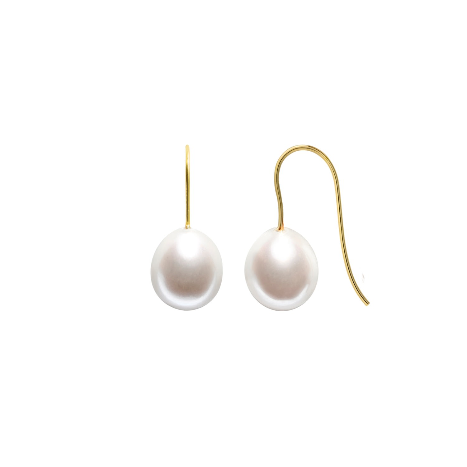 Ora Pearls Women's Gold / White Archi White Drop Pearl Hook Earrings - Solid 9ct Gold In Metallic