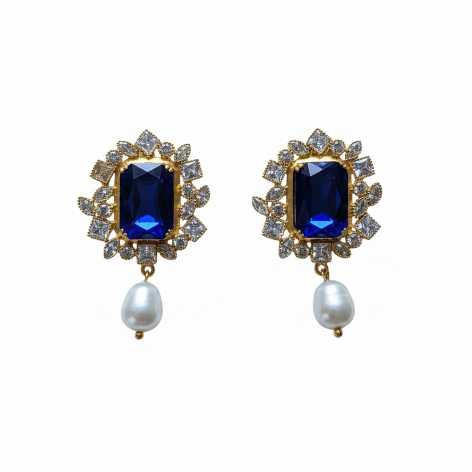 Silver & Elegant Co. Women's Gold / Blue The Swarovski Zirconia Regal Earrings In Multi