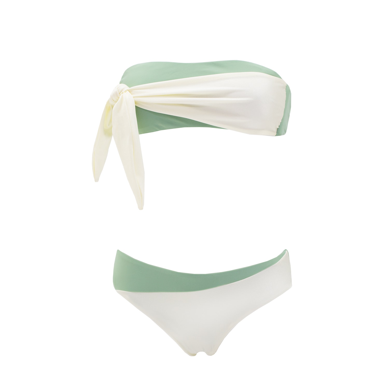 Aulala Paris Women's Green Twinkle Star Bi-colour Bandeau Bikini With Knot In Green
