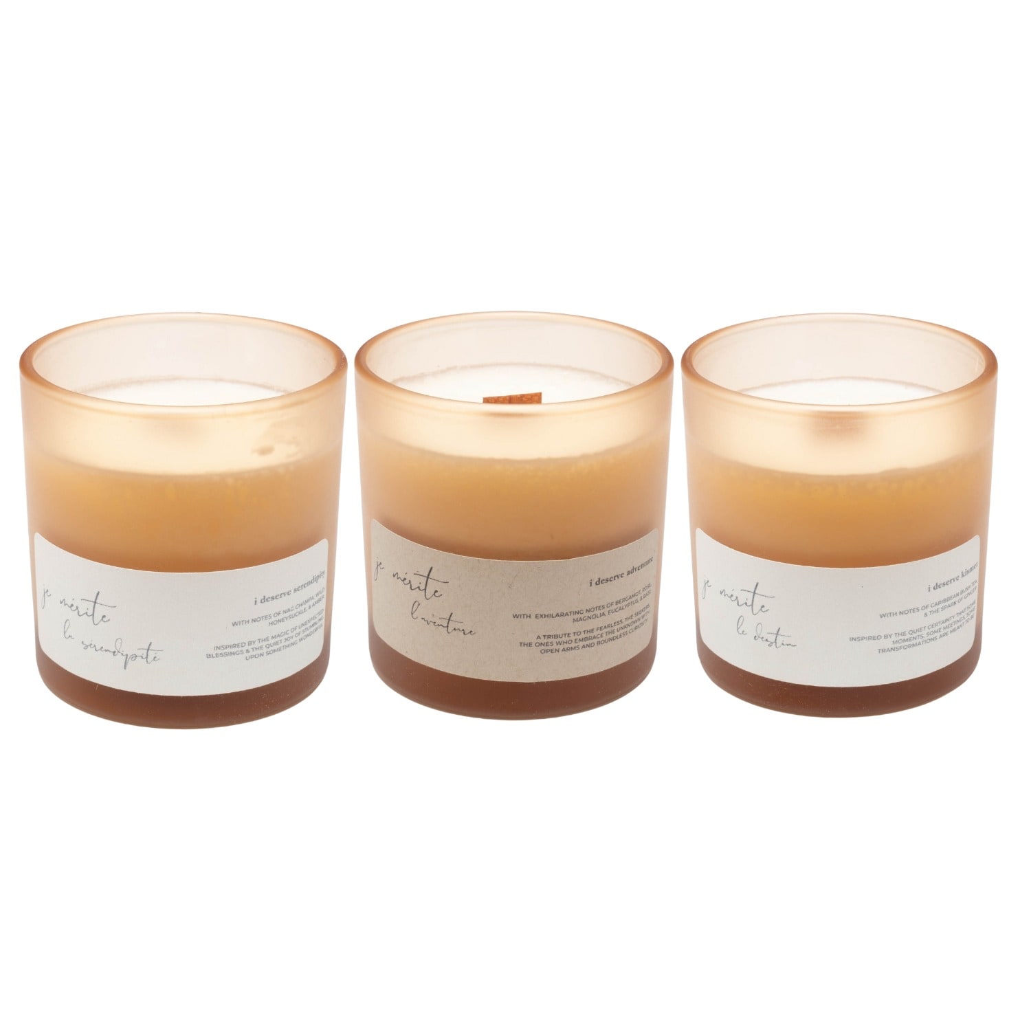 Je Mérite (i Deserve) White I Deserve Serendipity, Kismet, & Adventure 8 oz Candle Gift Set In Neutral