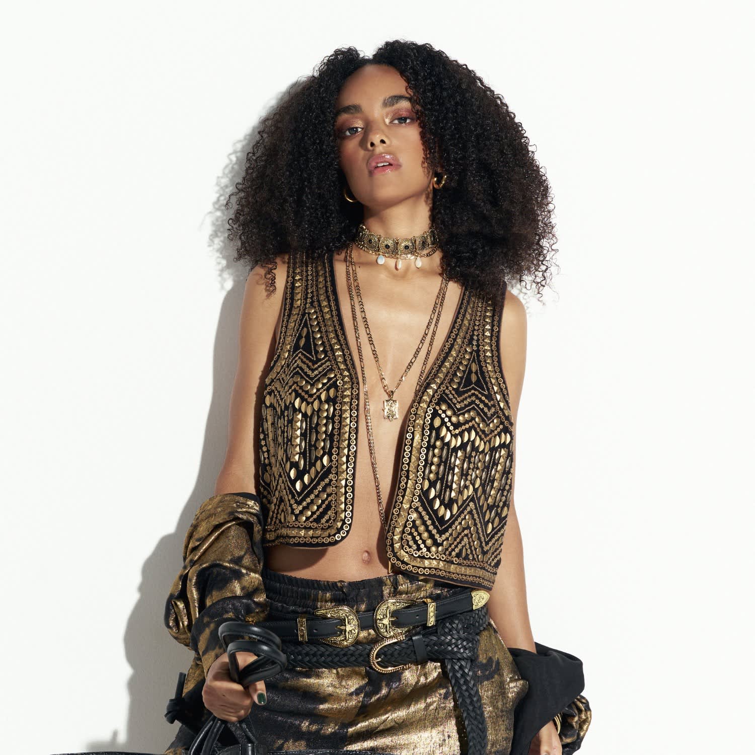 Mini Western Double Buckle Belt Black Gold | Indigolush 