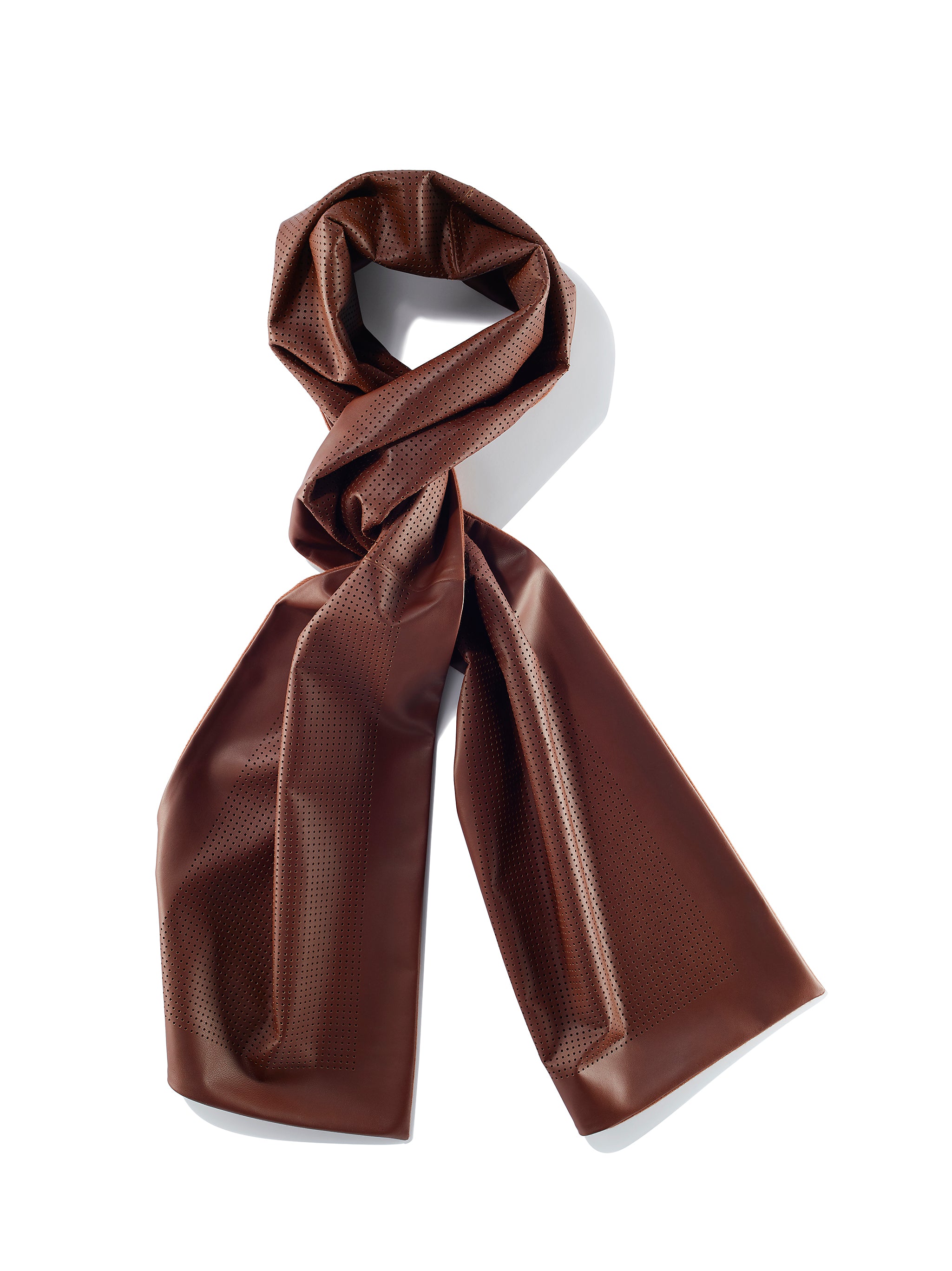 Women’s Nappa Leather Scarf With Micro Perforations & Cashmere Reverse - Brown One Size Fameed Khalique Ltd