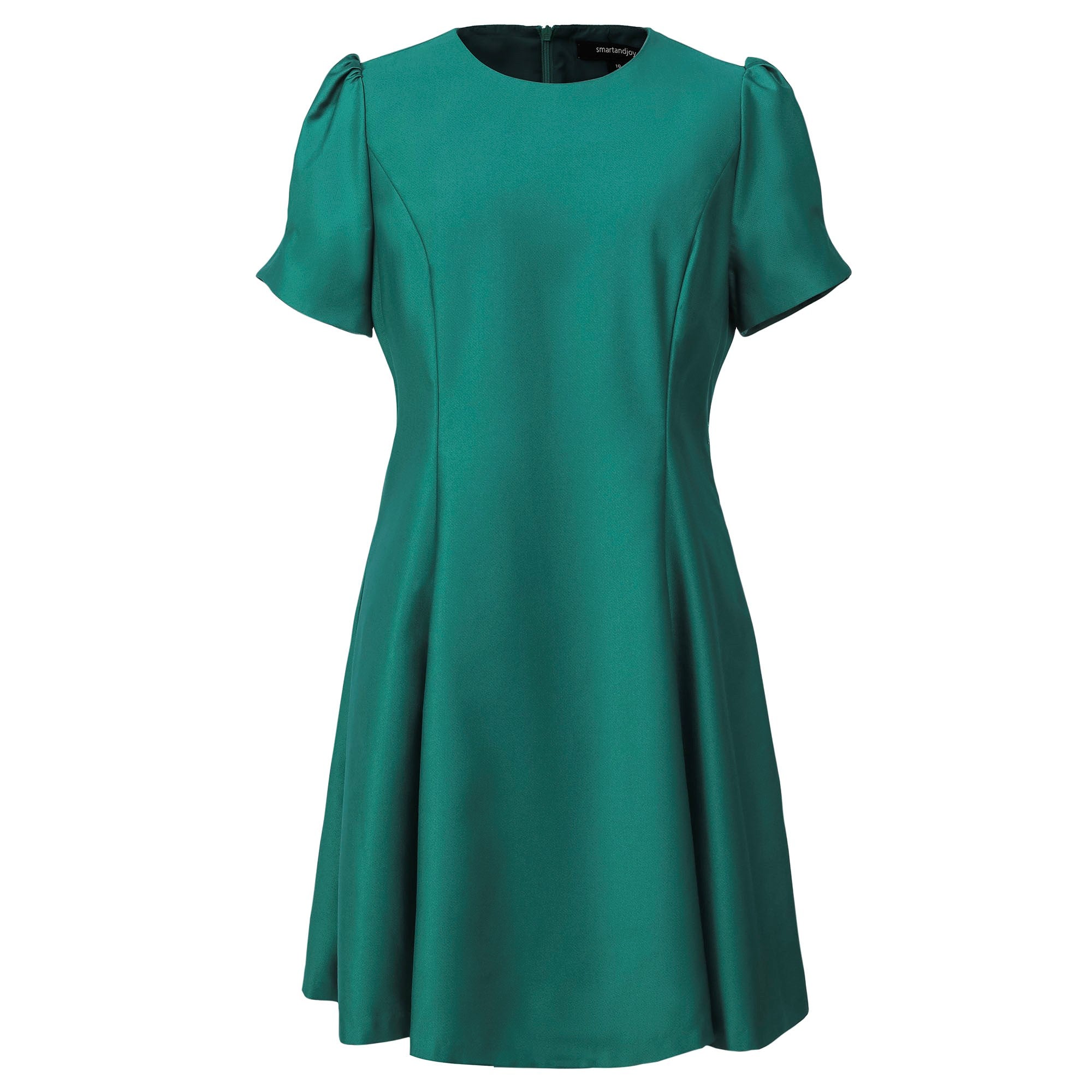 Smart And Joy Women's Fit-and-flare Satin Short Dress Round Neckline - Green In Green