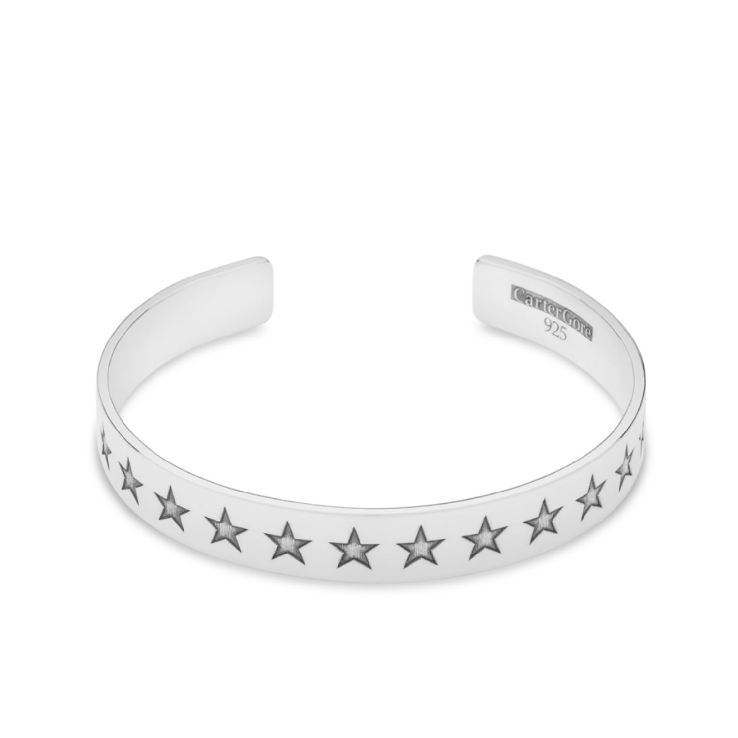 Cartergore Women's Sterling Silver Etched Stars Bangle Medium Size In Silver