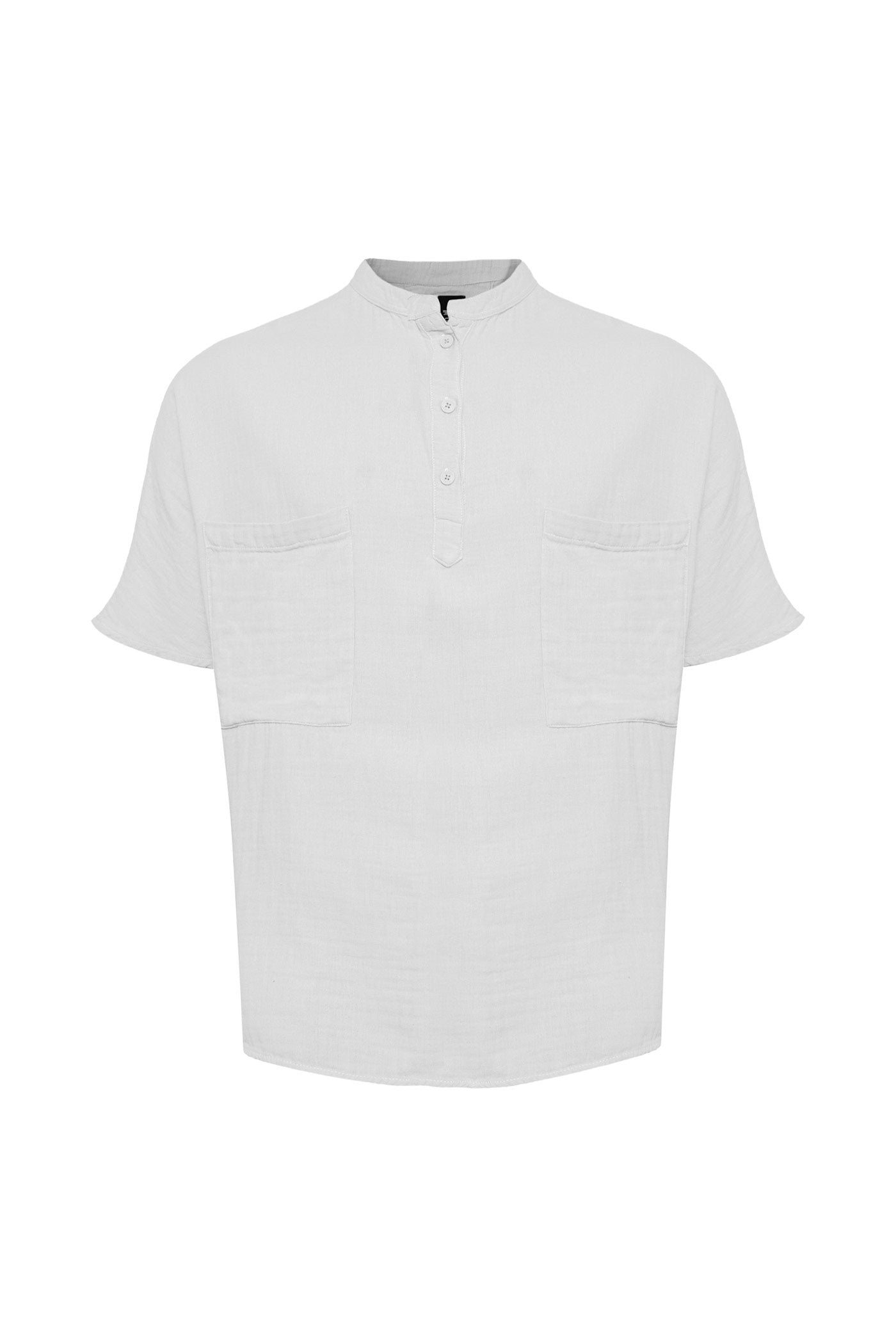 Men’s Linen Mandarin Half Neck Button Two Chest Pocket Shirt White Medium Monique Store