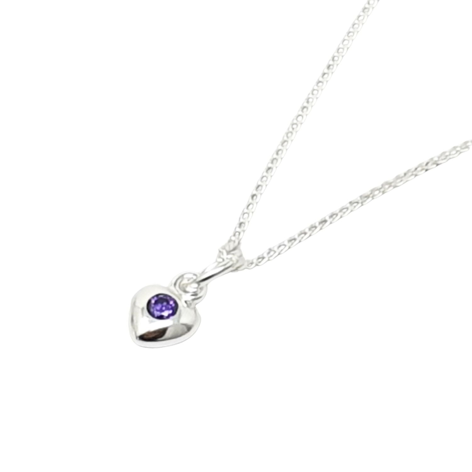 Harfi Women's Mini Amethyst February Birthstone Heart Silver Necklace In Silver