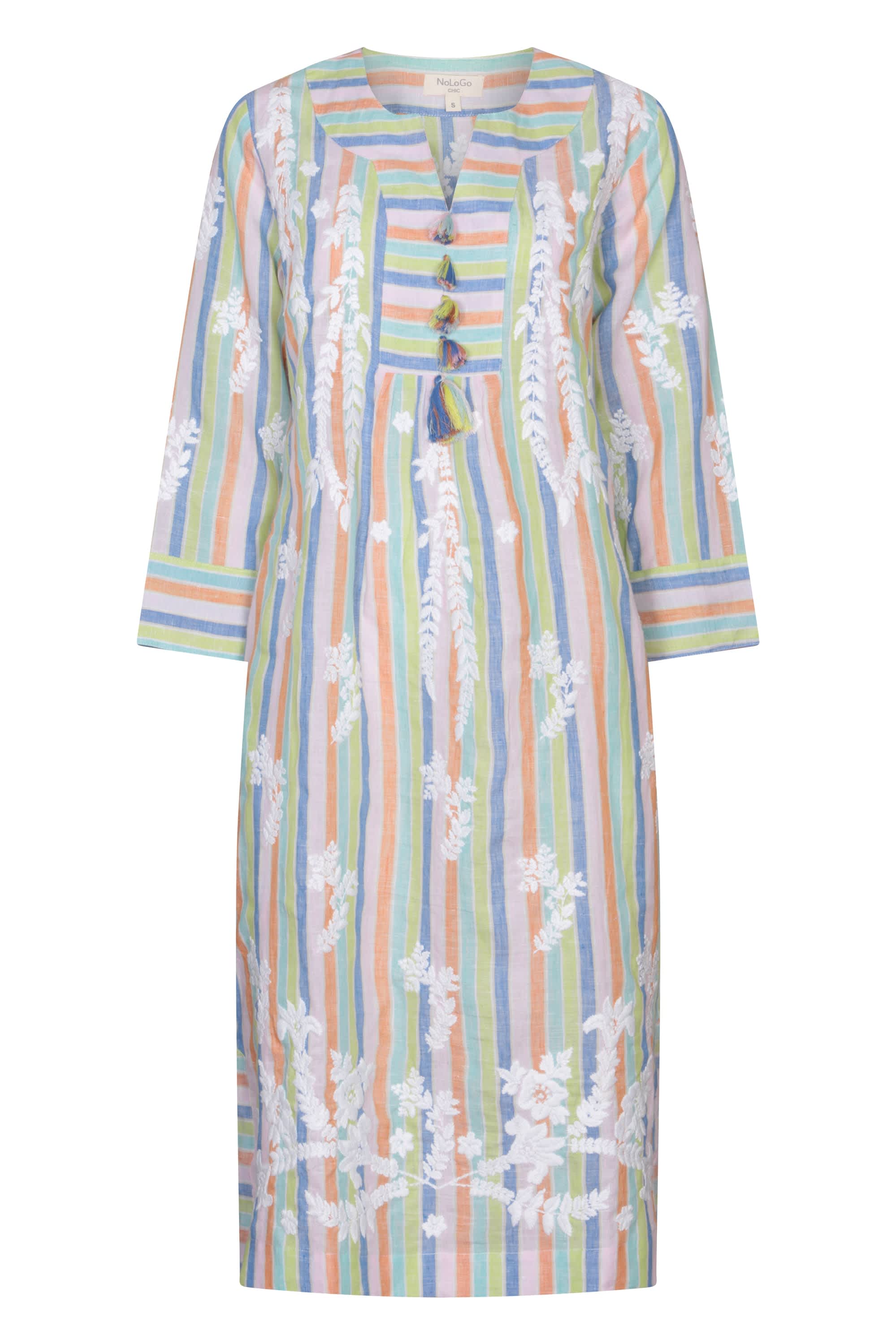 At-Ease Embroidered Stripe Linen Midi Dress - Candy Stripe by NoLoGo-chic