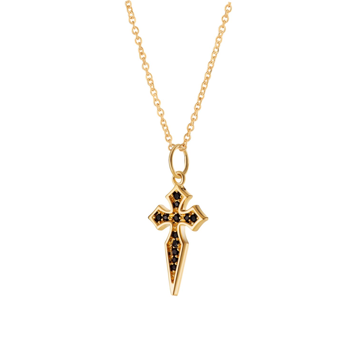 Scream Pretty Women's Gold / Black Gold Black Stone Cross Necklace With Slider Clasp In Gold