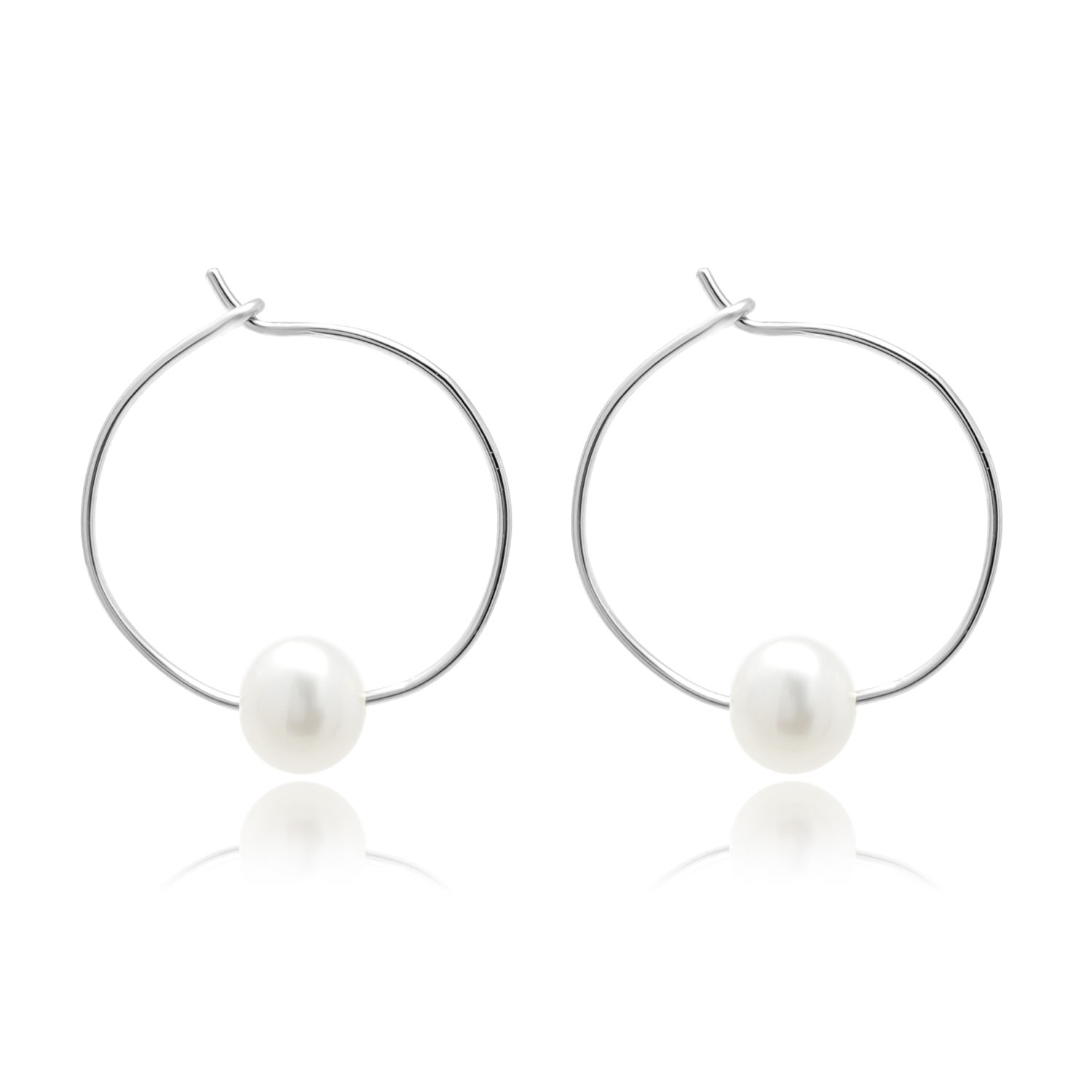 Women’s Mia Small Pearl Sterling Silver Wire Hoop Earrings Kiri & Belle